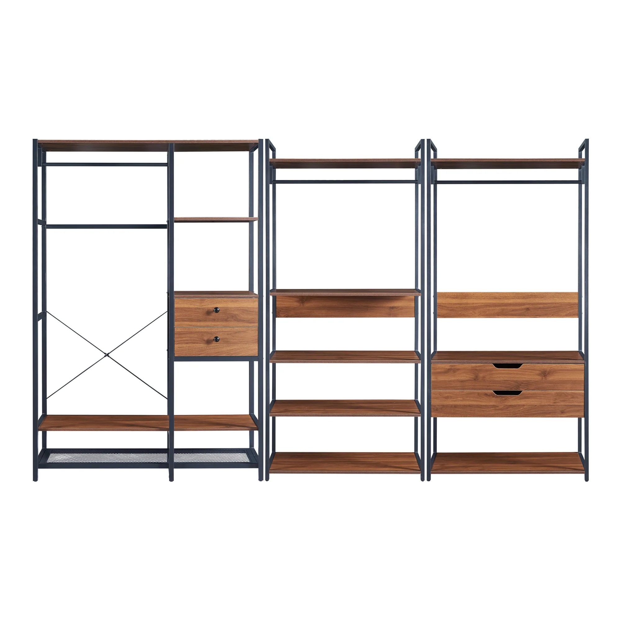 Kledingkast Larem open kast set zwart en walnootkleurig [en.casa] - Image 10