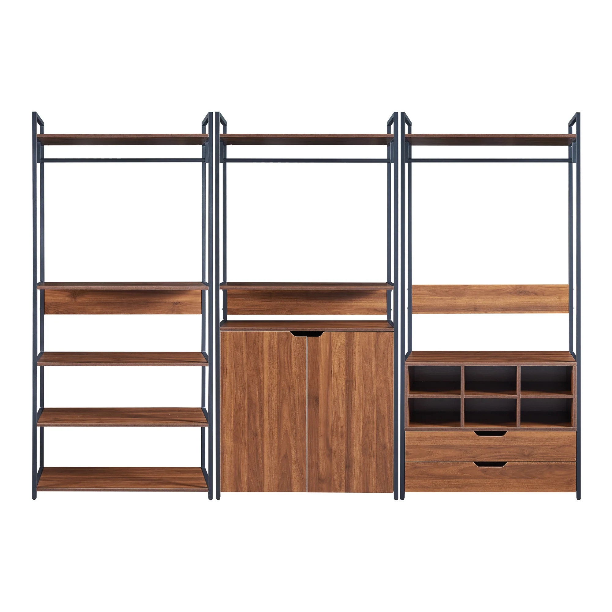 Kledingkast Larem open kast set zwart en walnootkleurig [en.casa] - Image 2