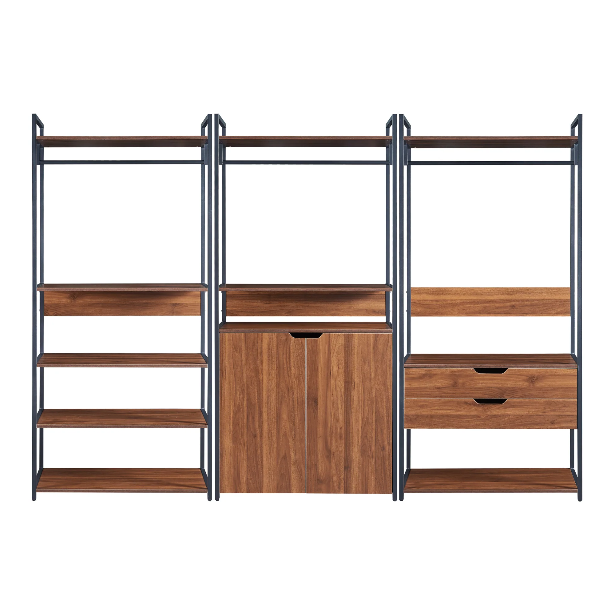 Kledingkast Larem open kast set zwart en walnootkleurig [en.casa] - Image 3