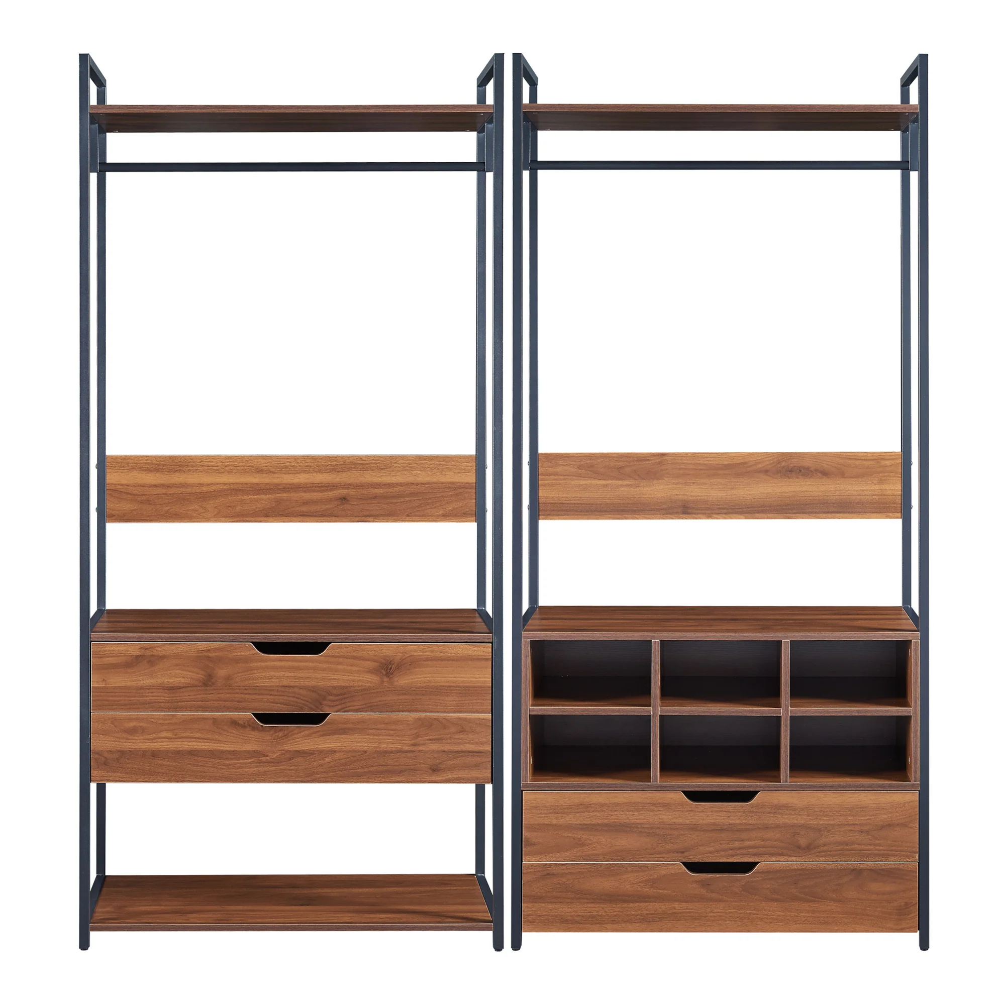 Kledingkast Larem open kast set zwart en walnootkleurig [en.casa] - Image 4