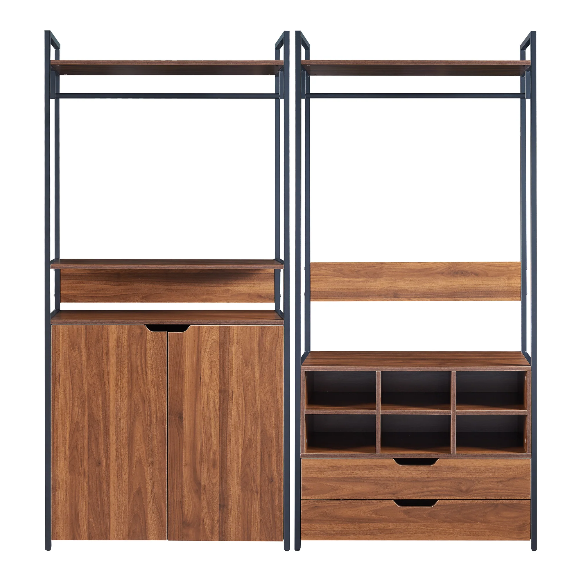 Kledingkast Larem open kast set zwart en walnootkleurig [en.casa] - Image 5
