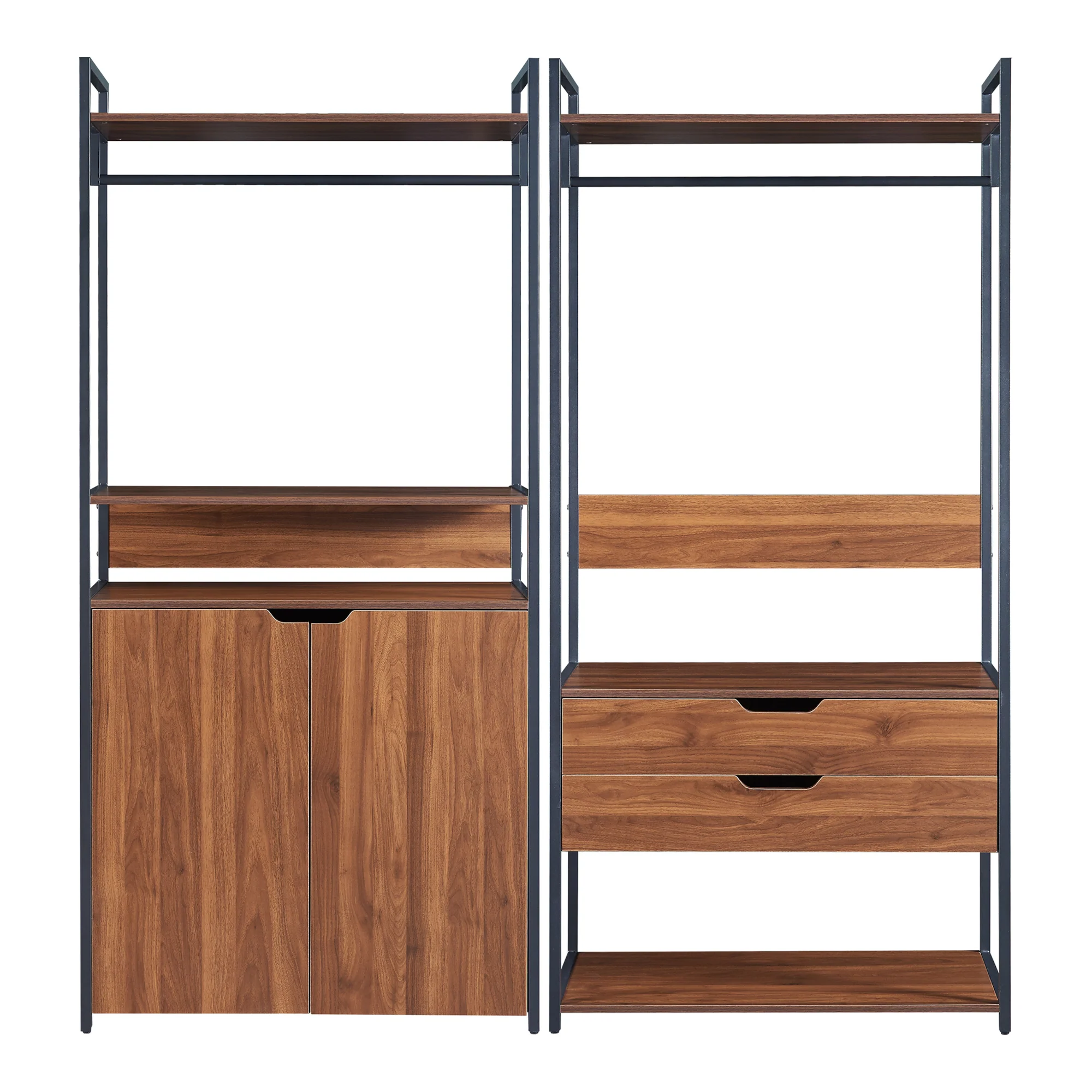 Kledingkast Larem open kast set zwart en walnootkleurig [en.casa] - Image 6