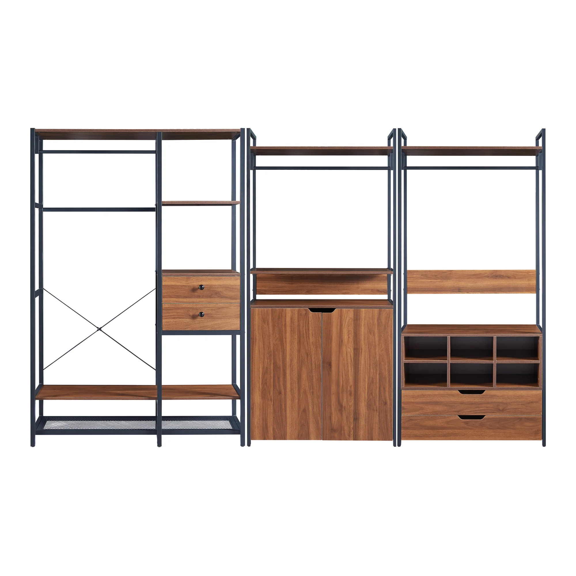 Kledingkast Larem open kast set zwart en walnootkleurig [en.casa] - Image 7