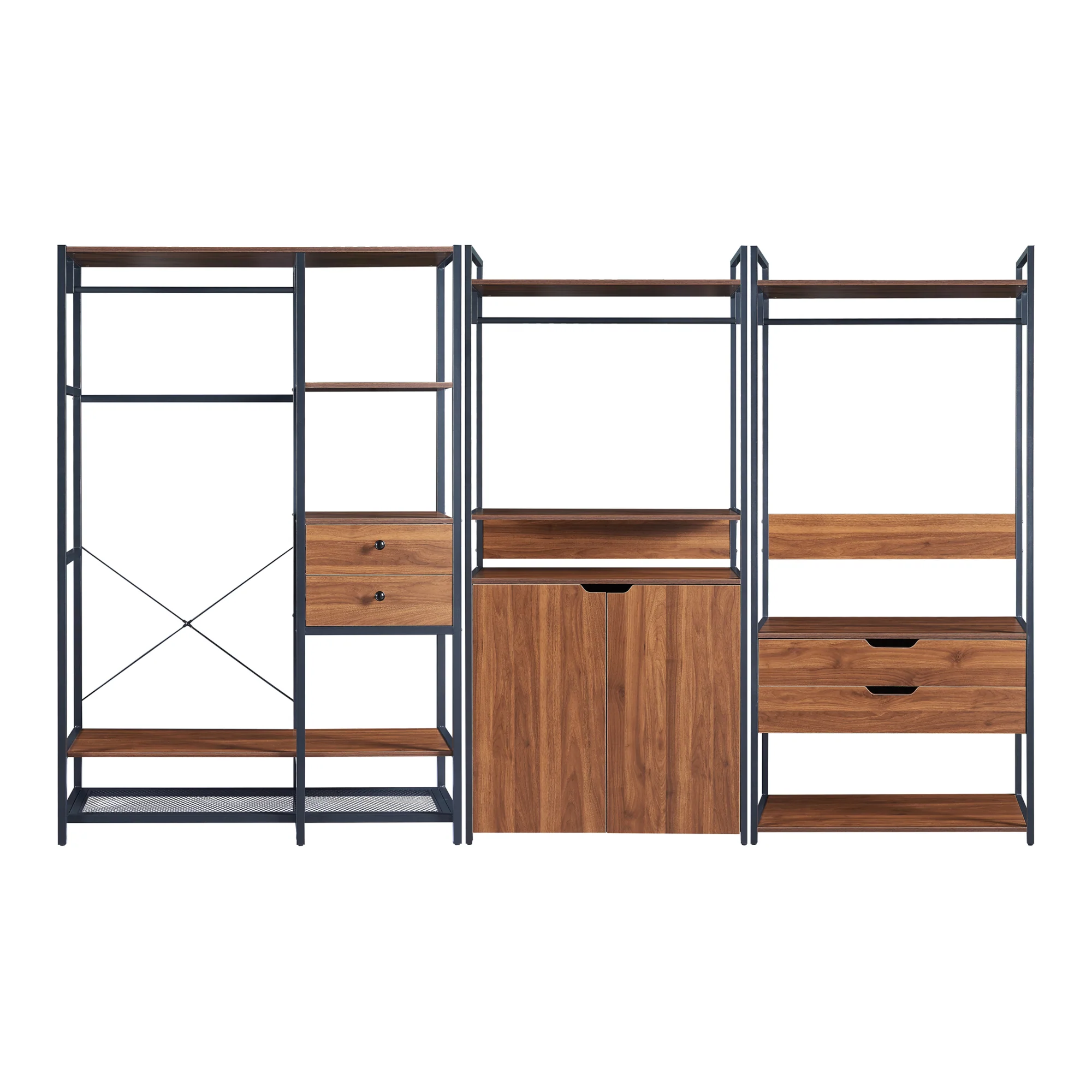 Kledingkast Larem open kast set zwart en walnootkleurig [en.casa] - Image 8