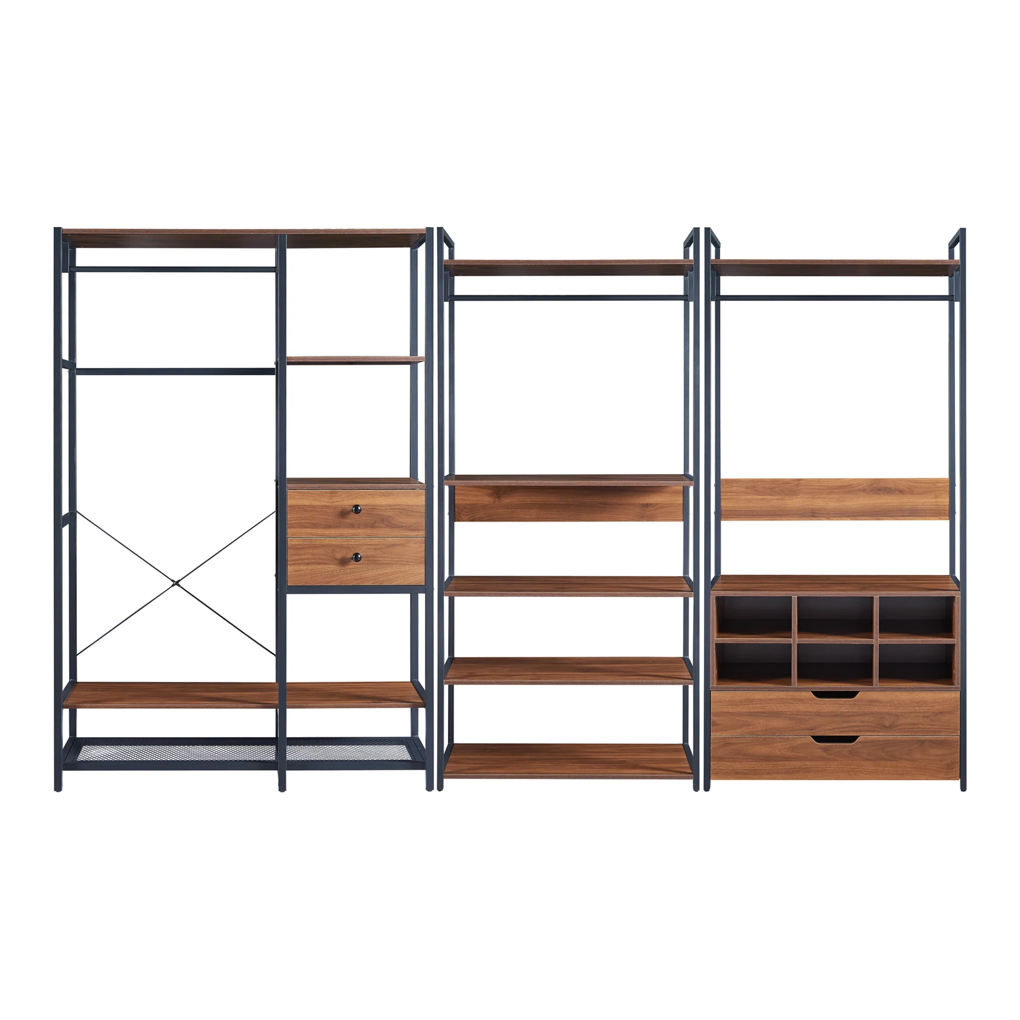Kledingkast Larem open kast set zwart en walnootkleurig [en.casa] - Image 9