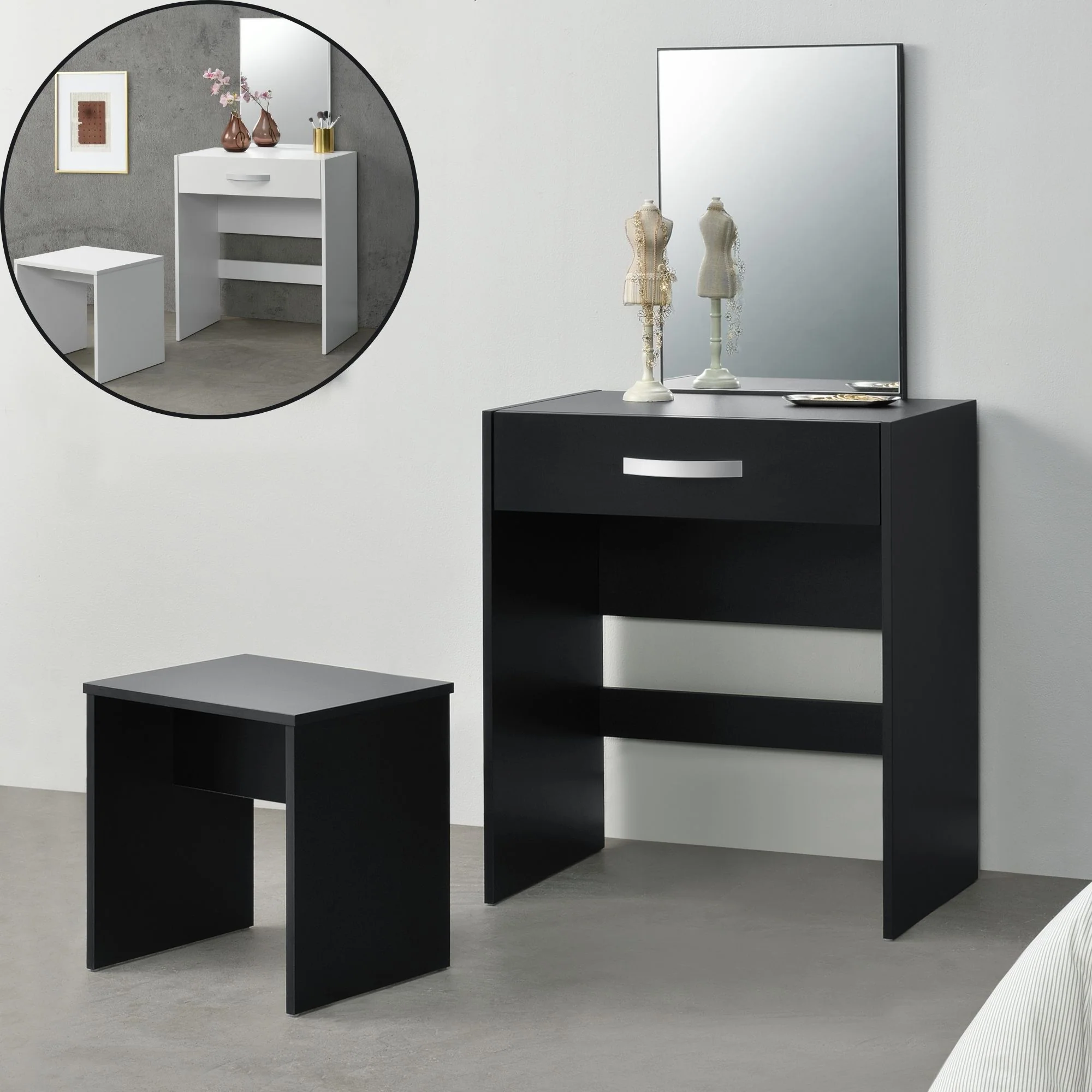 Kaptafel met krukje en spiegel 132x63x39 cm - 2 kleuren