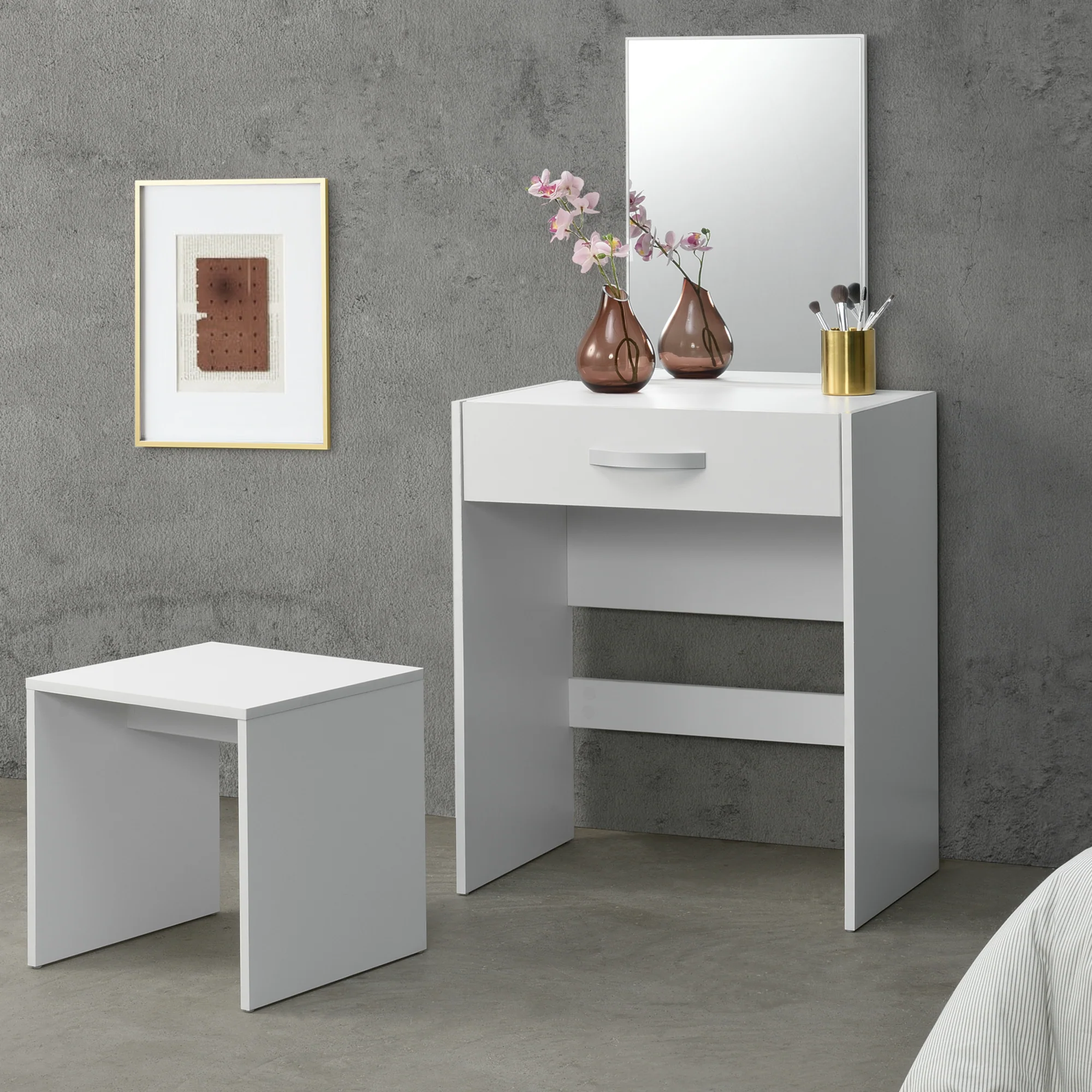 Kaptafel met krukje en spiegel 132x63x39 cm - 2 kleuren - Image 3