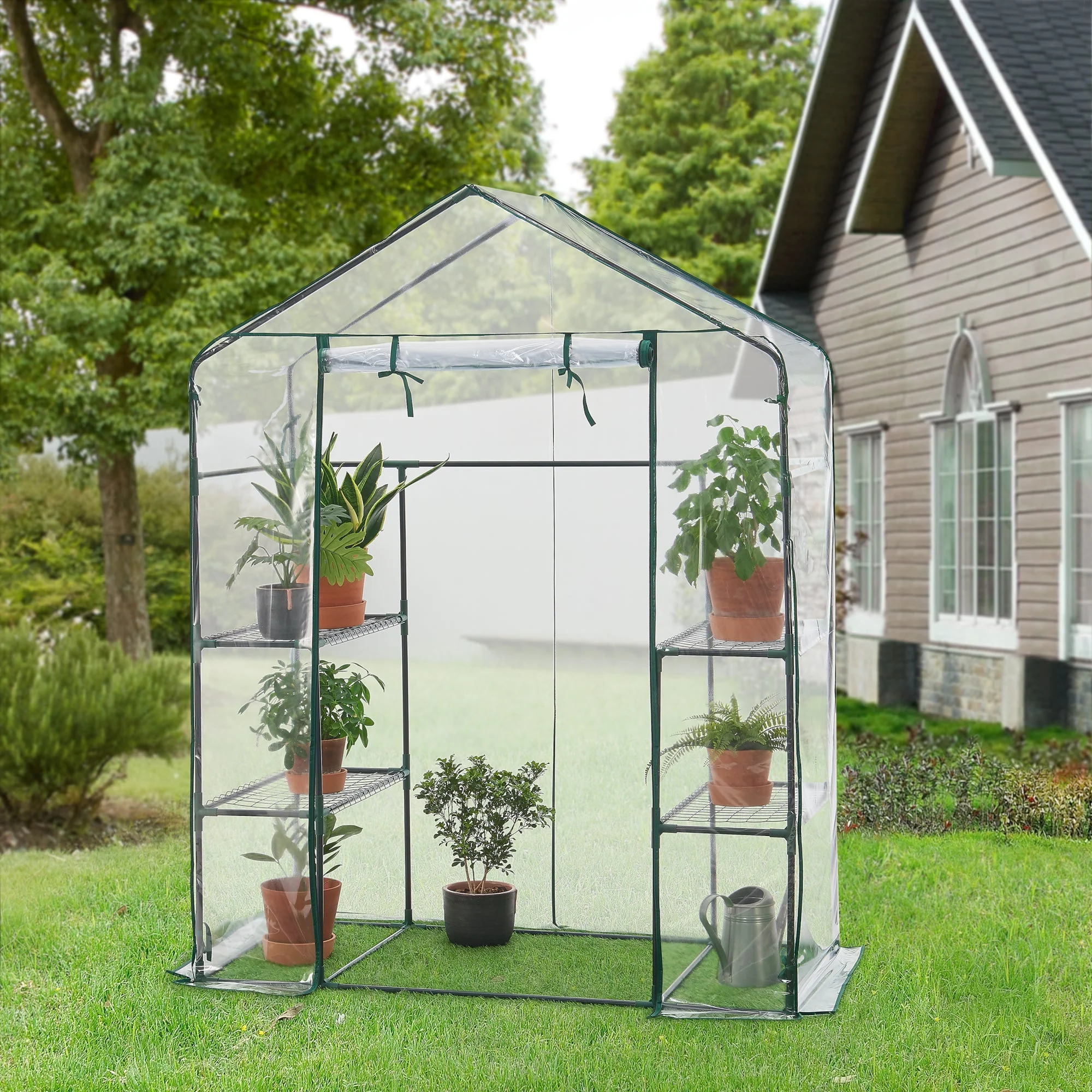Tuinkas Hoorn met 4 planken 140x73x195 cm transparant [en.casa] - Image 2