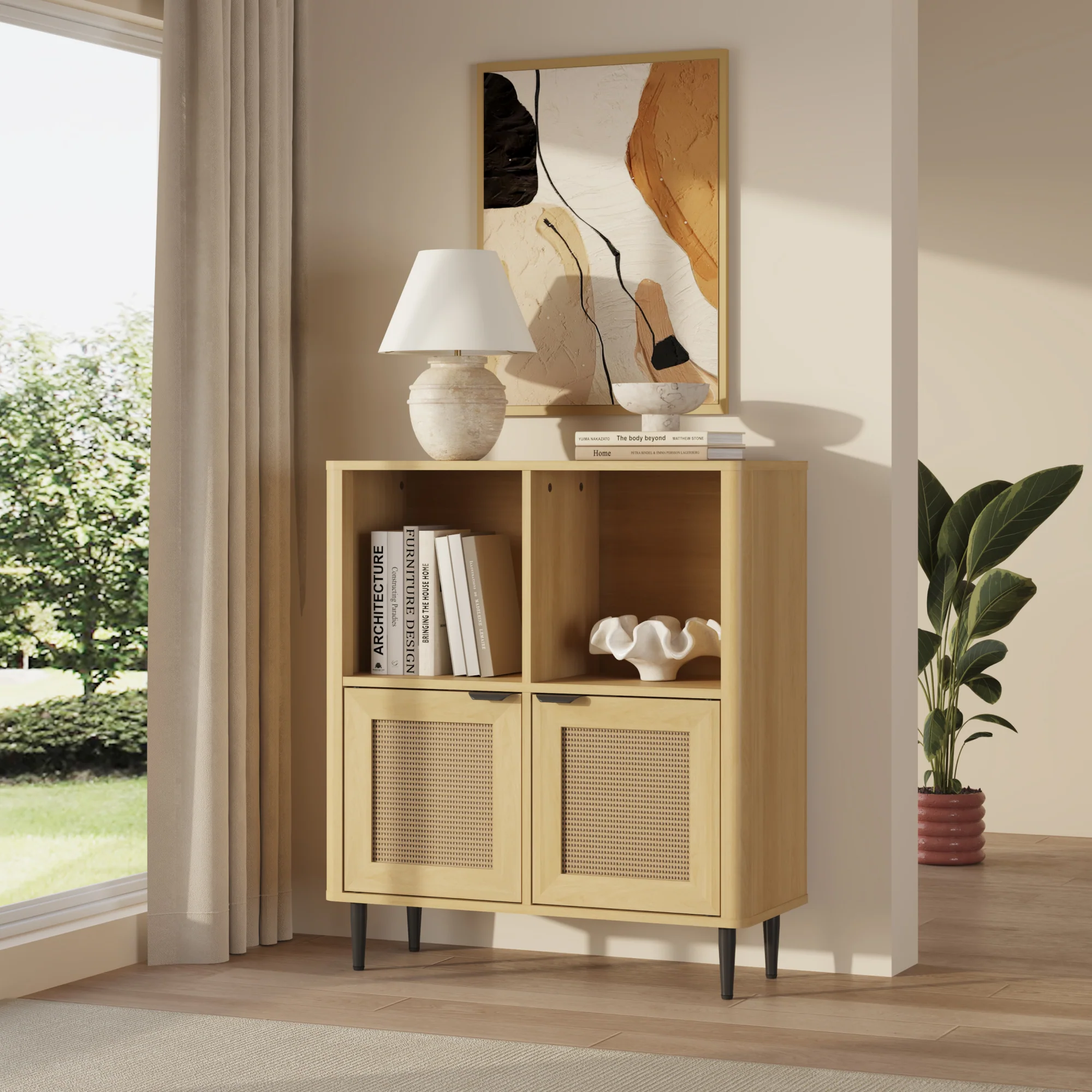 Commode Lukhomso 85x75x30 cm eikenkleurig en zwart [en.casa]  - Image 2