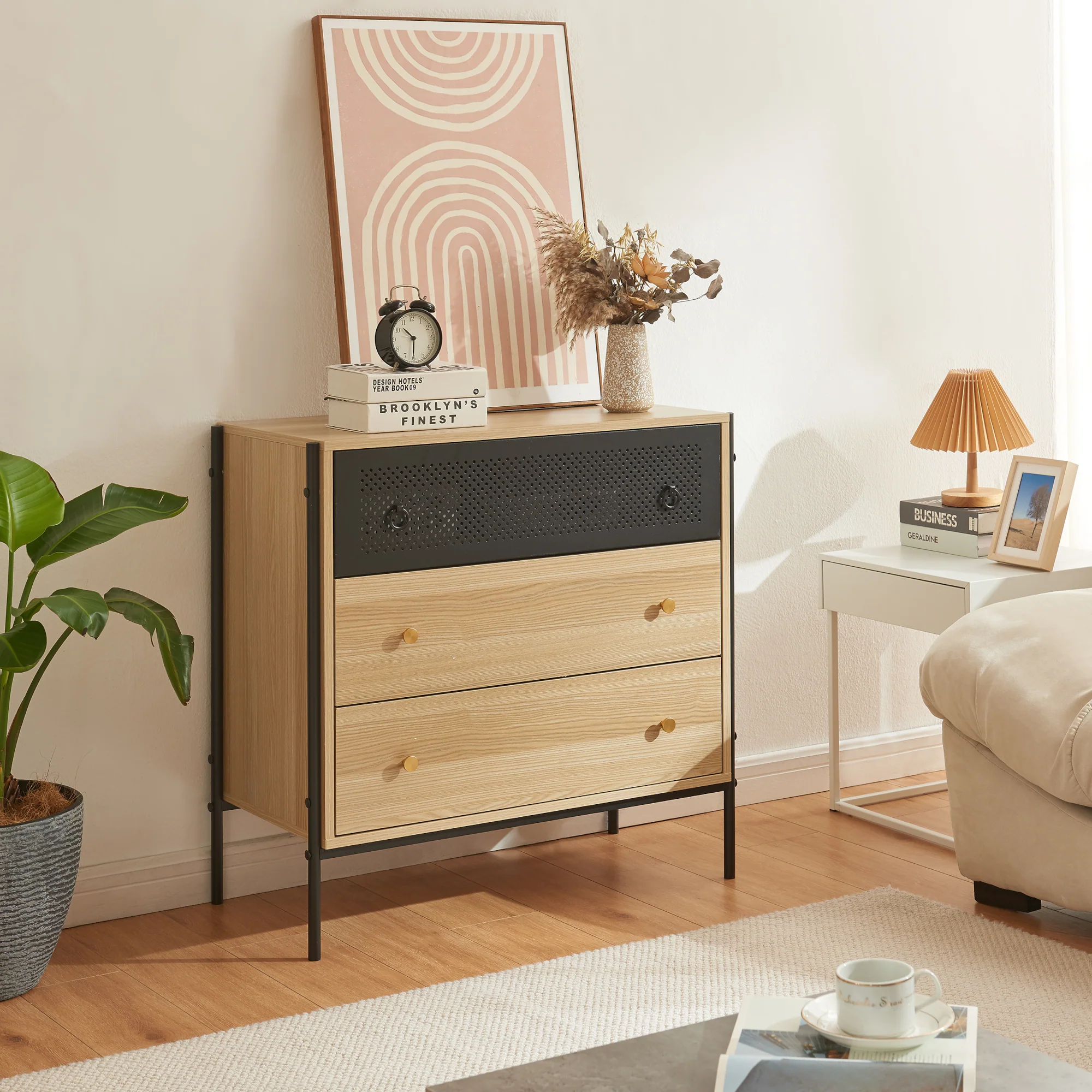 Commode Tysnes dressoir 80x80x40 cm eikenkleurig en zwart [en.casa]