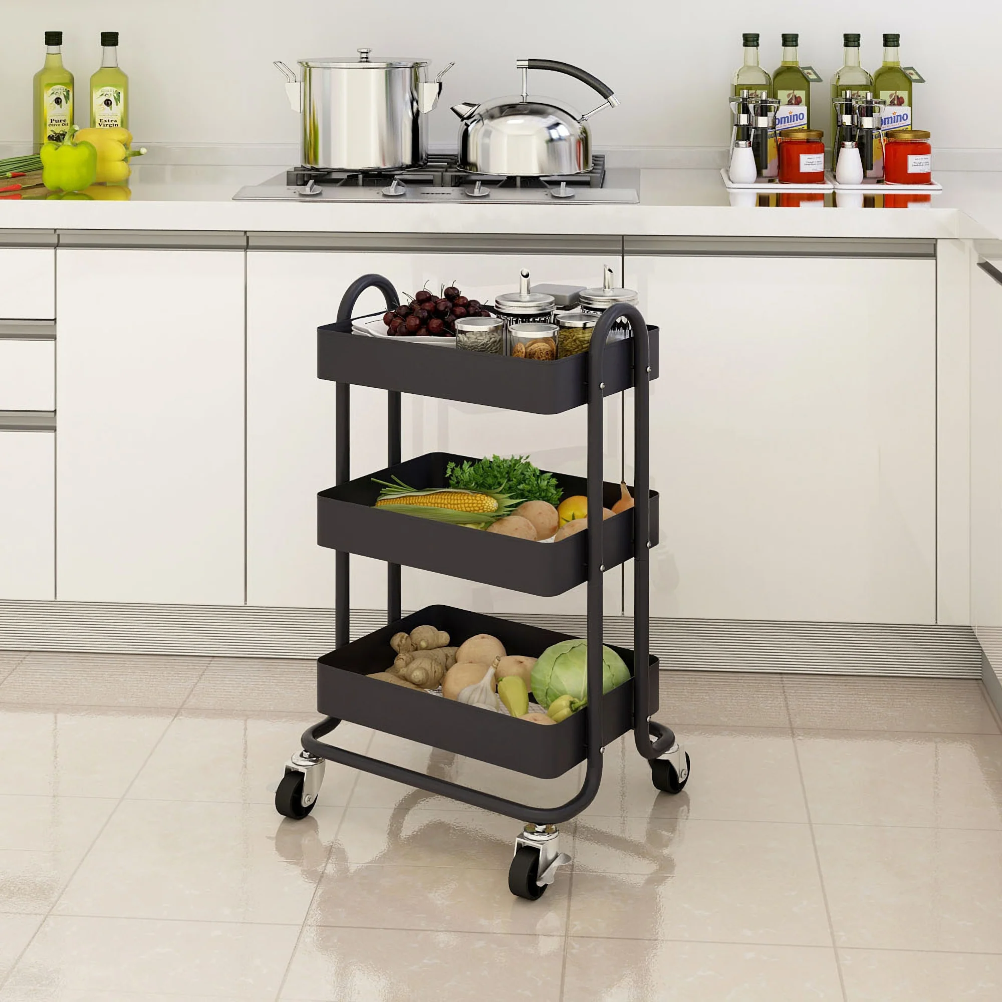 [en.casa] Keukentrolley Pyhäntä met 3 manden 78,5x46x35 cm - 7 varianten - Image 3