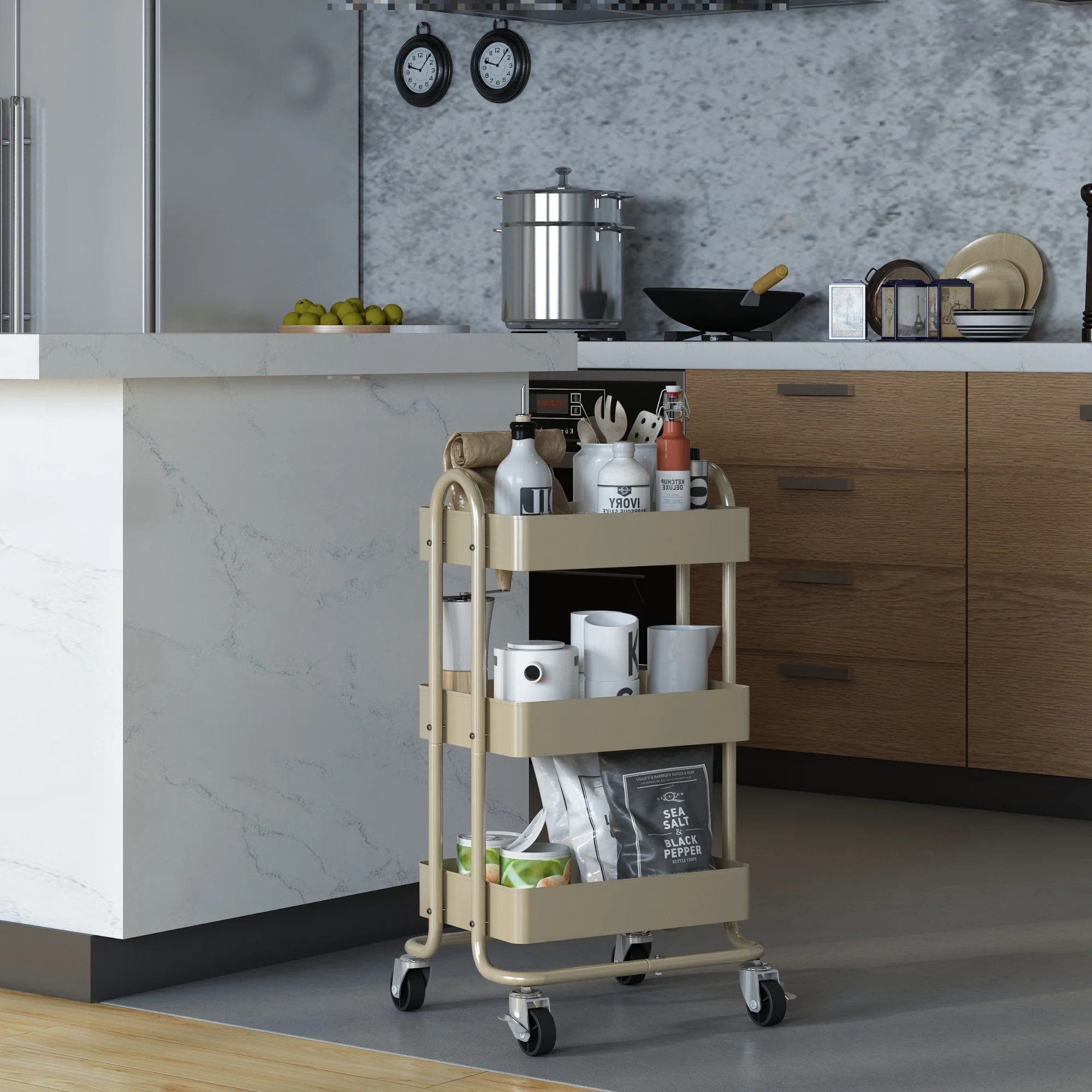 [en.casa] Keukentrolley Pyhäntä met 3 manden 78,5x46x35 cm - 7 varianten - Image 5
