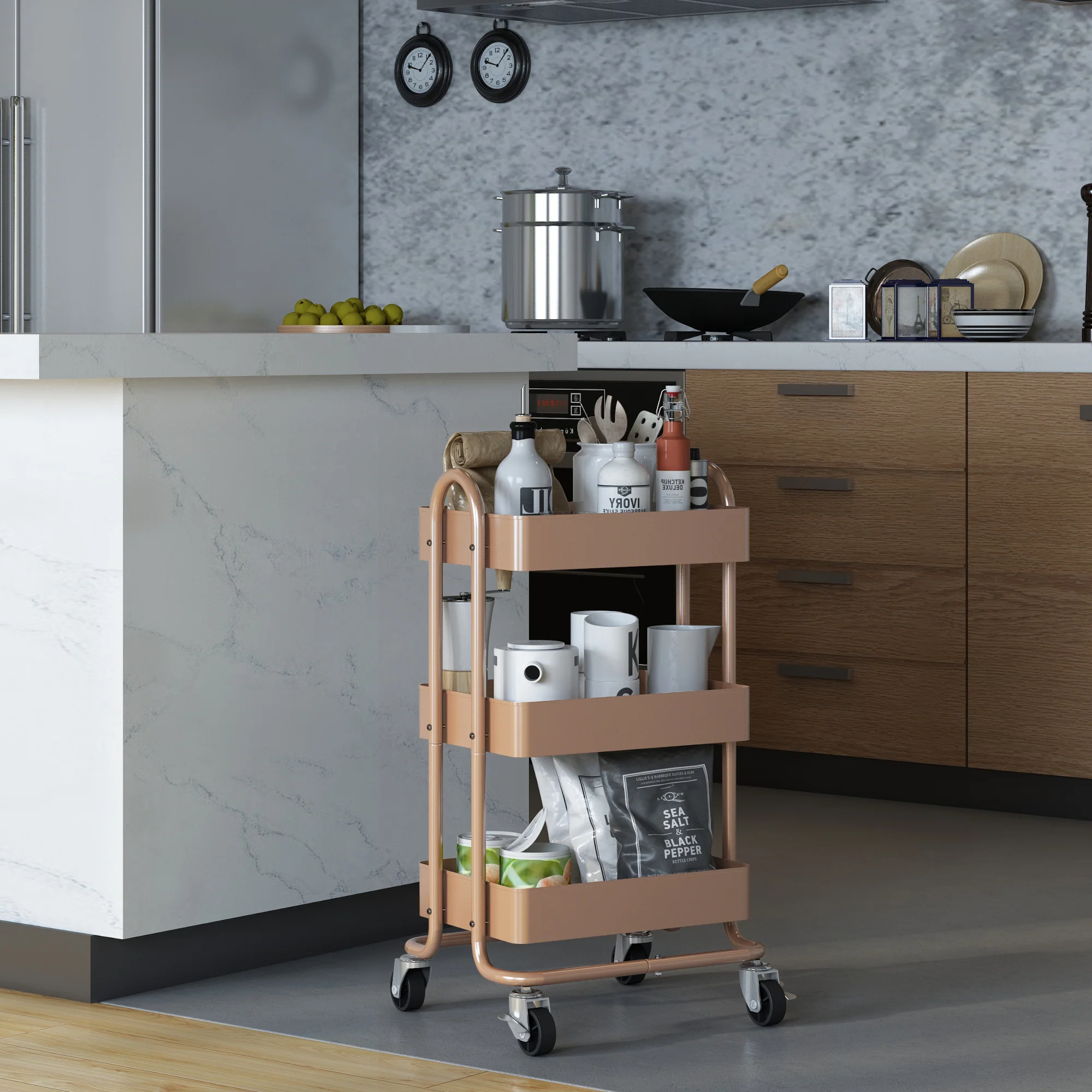 [en.casa] Keukentrolley Pyhäntä met 3 manden 78,5x46x35 cm - 7 varianten - Image 6