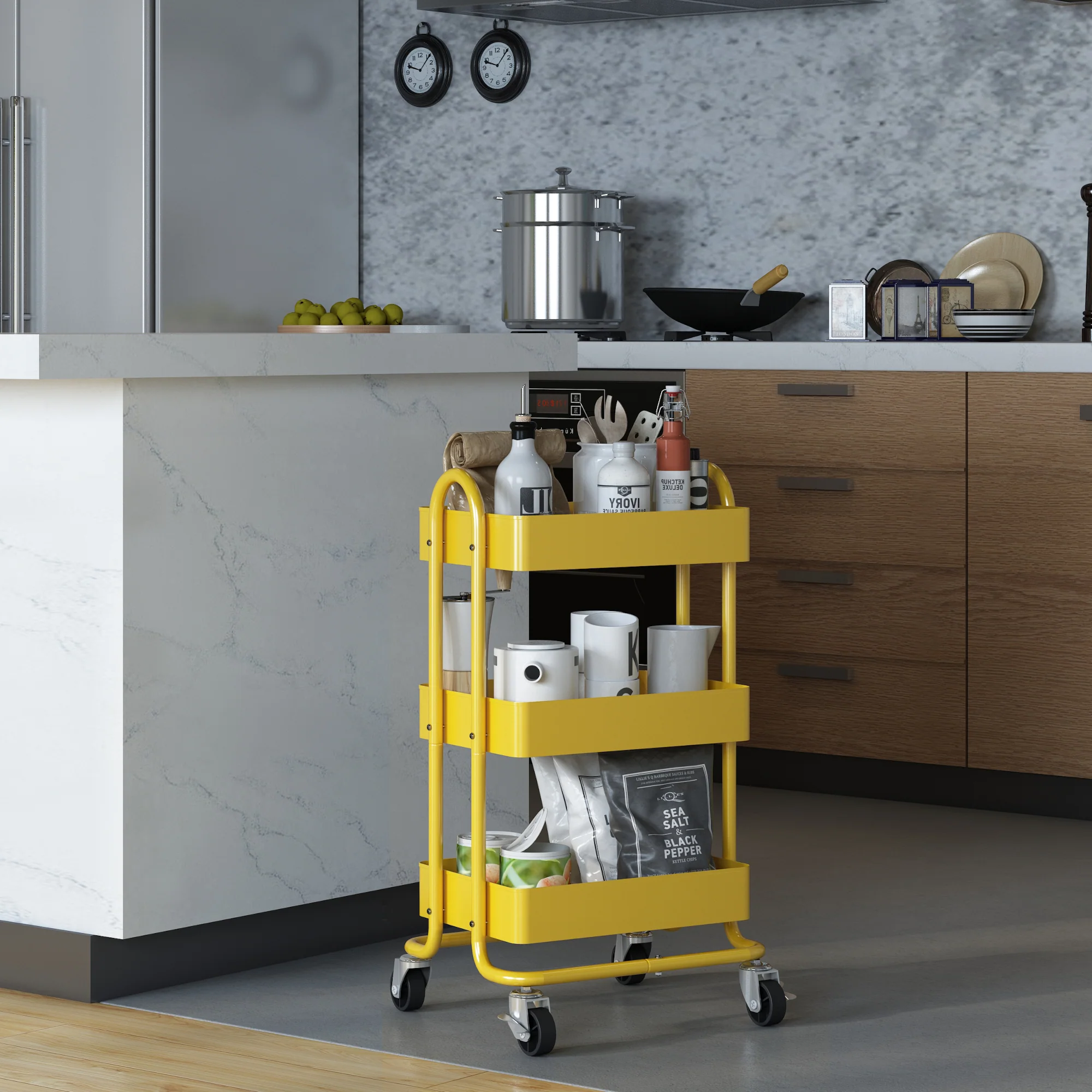 [en.casa] Keukentrolley Pyhäntä met 3 manden 78,5x46x35 cm - 7 varianten - Image 7