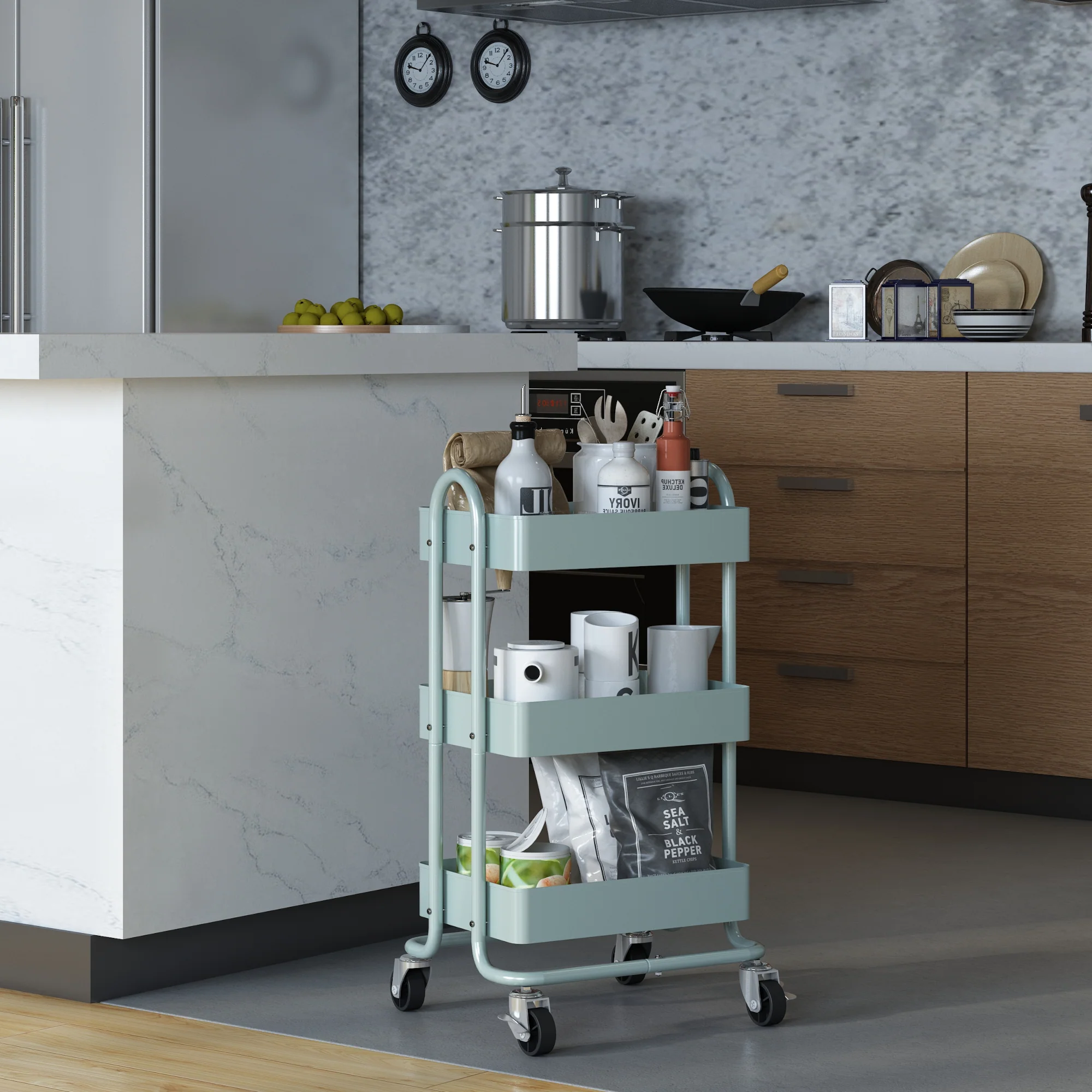 [en.casa] Keukentrolley Pyhäntä met 3 manden 78,5x46x35 cm - 7 varianten - Image 8
