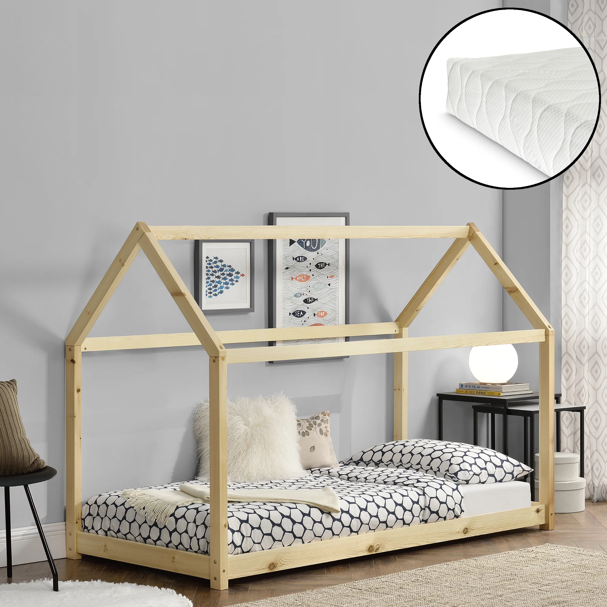 Kinderbed grenen bed huisbed 200x90 met matras - verschillende kleuren - Image 2