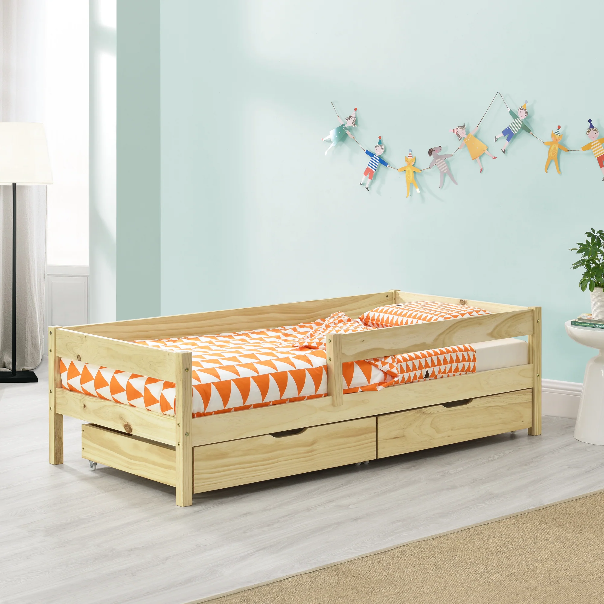 Kinderbed Borgarnes met uitvalbeveiliging en 2 lades - verschillende kleuren en maten - Image 4
