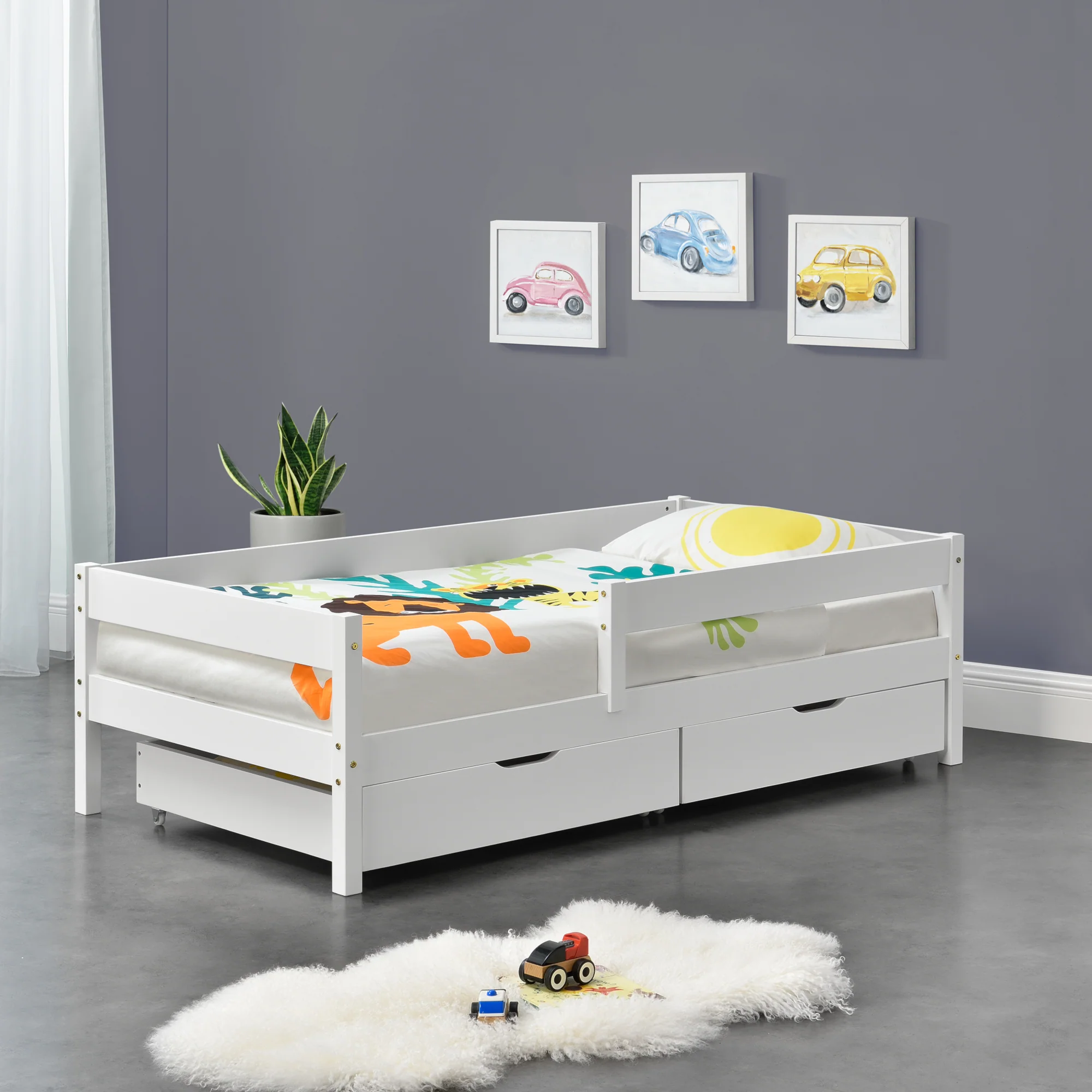 Kinderbed Borgarnes met uitvalbeveiliging en 2 lades - verschillende kleuren en maten - Image 7