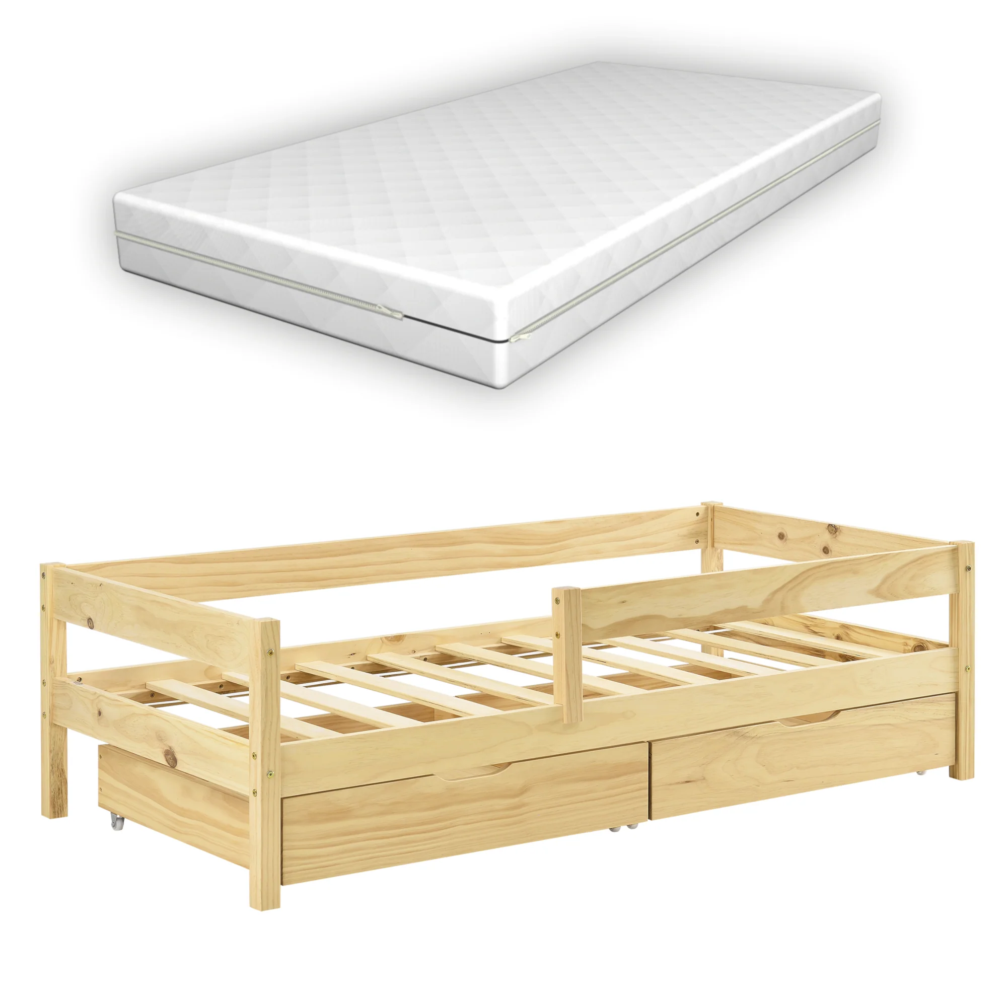 Kinderbed Borgarnes met uitvalbeveiliging matras en 2 lades - verschillende kleuren en maten - Image 2