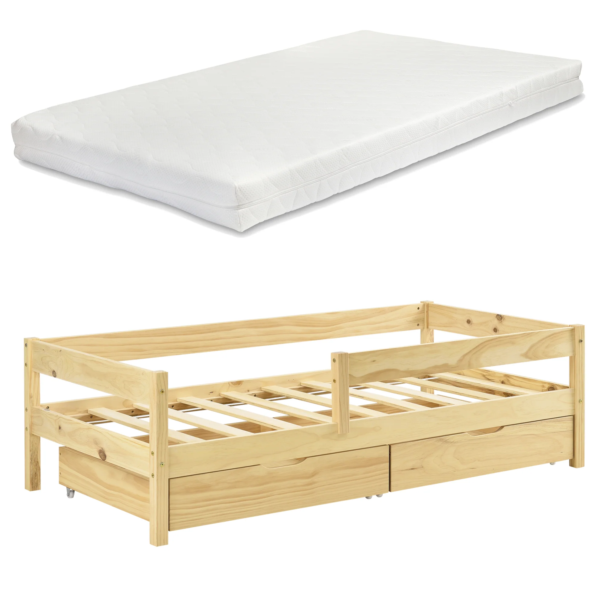 Kinderbed Borgarnes met uitvalbeveiliging matras en 2 lades - verschillende kleuren en maten - Image 4