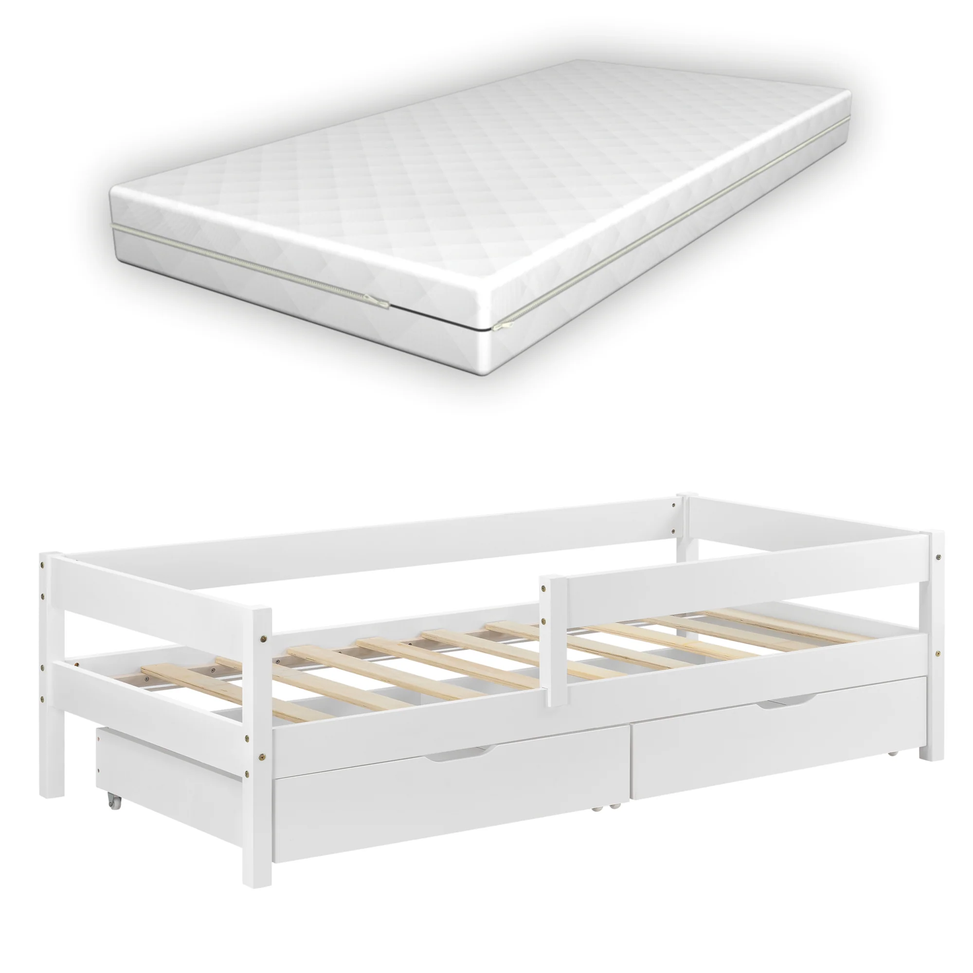 Kinderbed Borgarnes met uitvalbeveiliging matras en 2 lades - verschillende kleuren en maten - Image 6