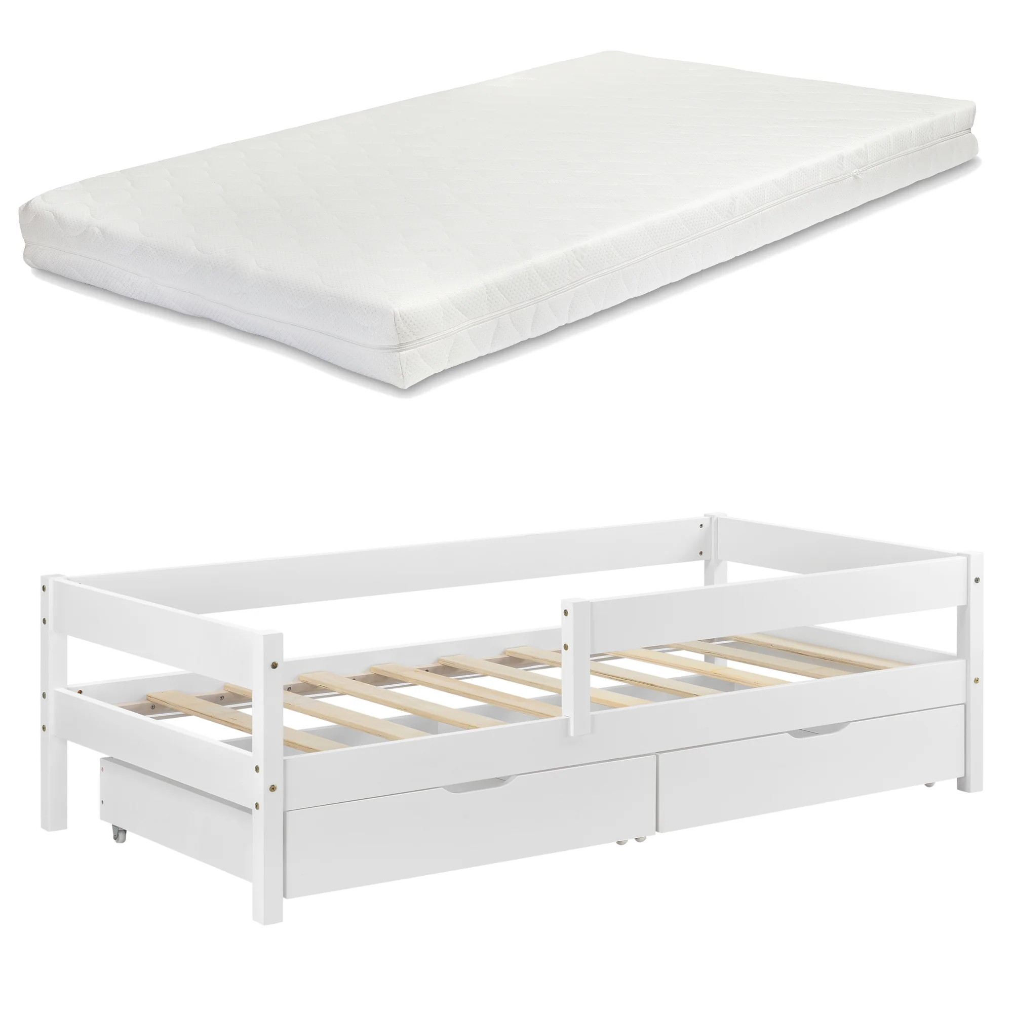 Kinderbed Borgarnes met uitvalbeveiliging matras en 2 lades - verschillende kleuren en maten - Image 7