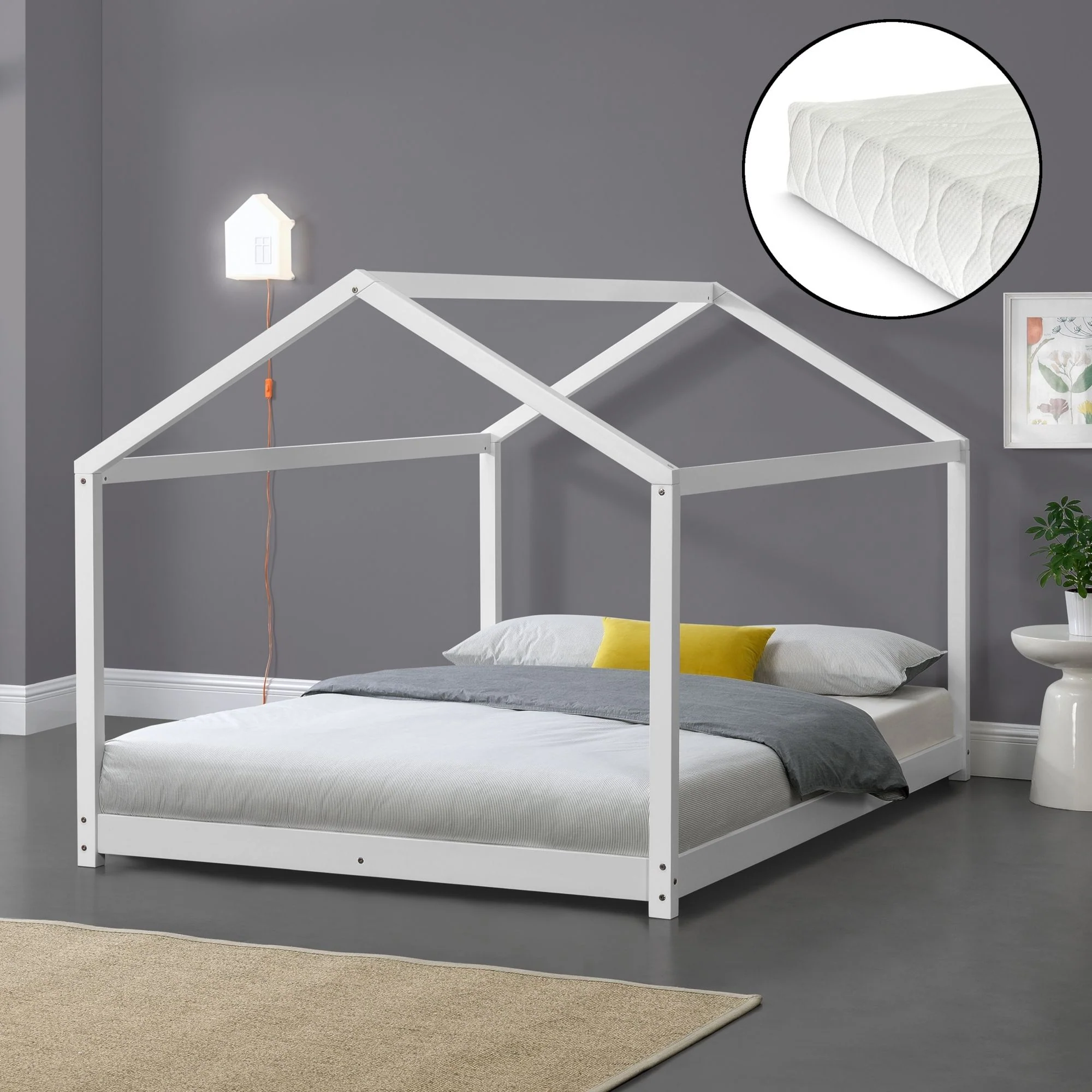 [en.casa] Kinderbed Cerro twijfelaar huisbed met matras - 4 varianten