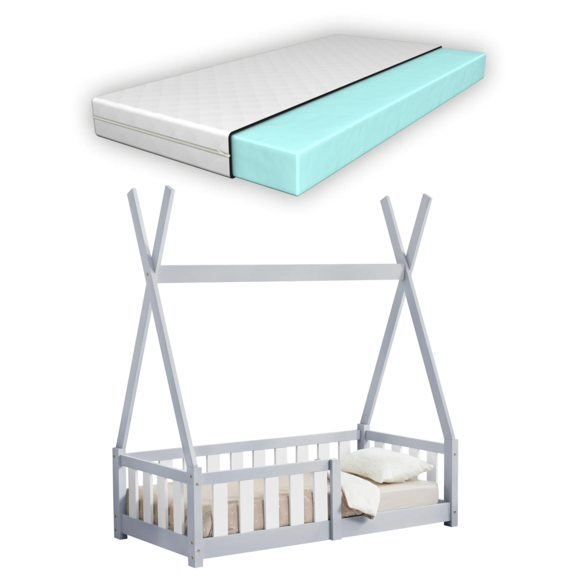 [en.casa] [neu.haus] Kinderbed Helsingborg Tipi met uitvalbeveiliging en matras 70x140 cm - 4 varianten - Image 2