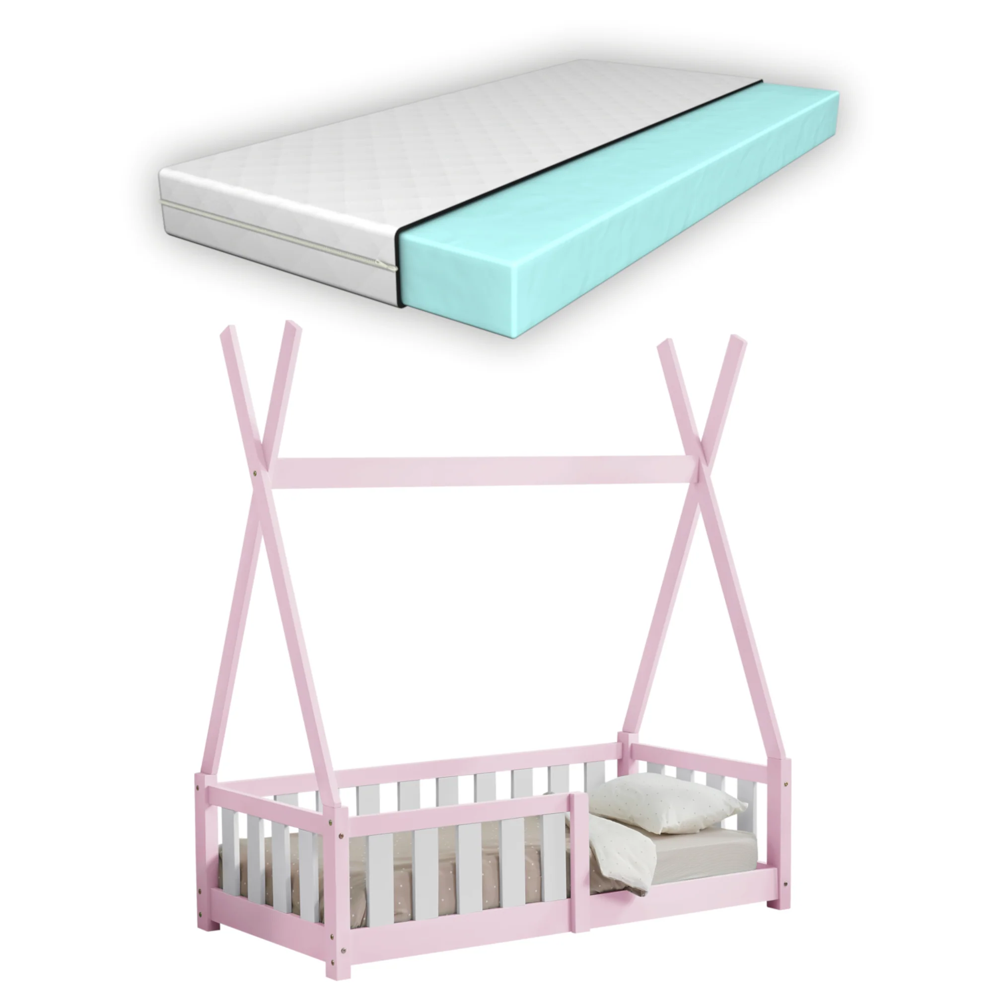 [en.casa] [neu.haus] Kinderbed Helsingborg Tipi met uitvalbeveiliging en matras 70x140 cm - 4 varianten - Image 3