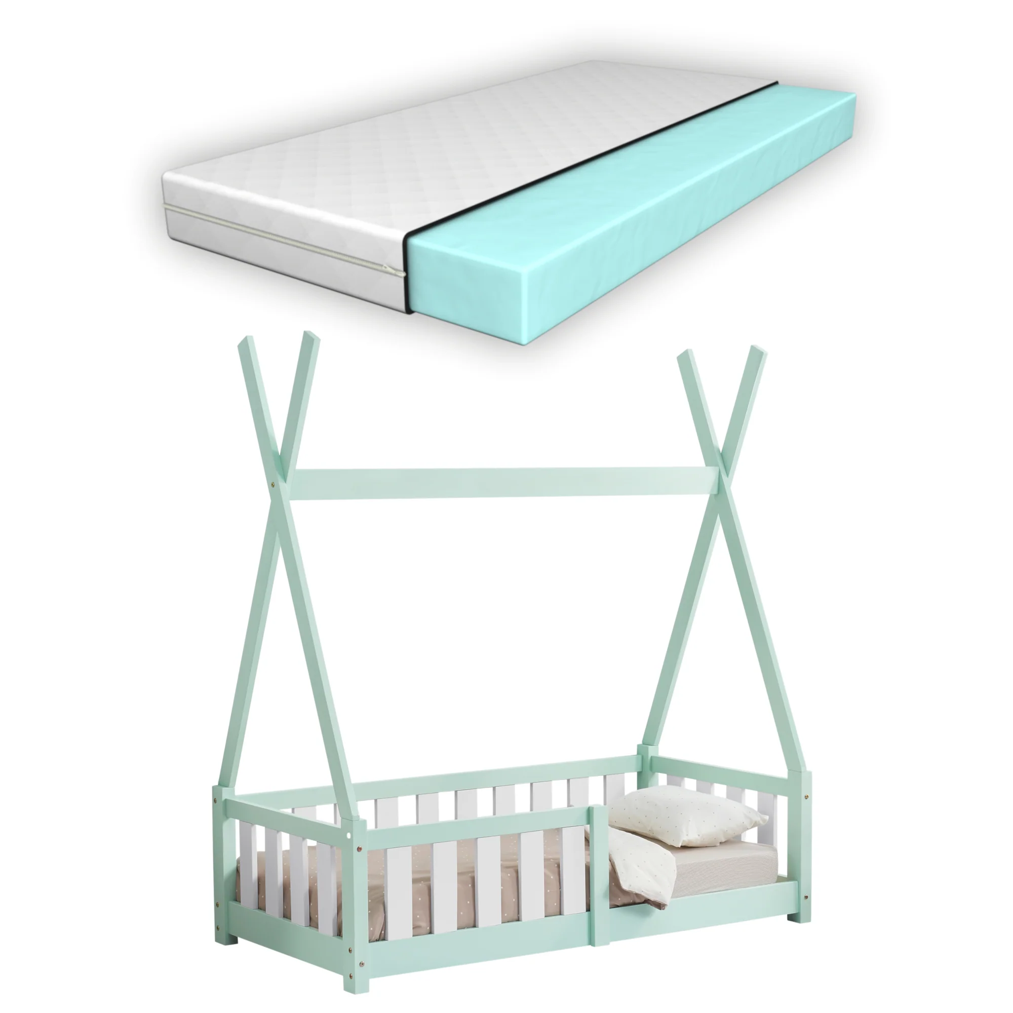 [en.casa] [neu.haus] Kinderbed Helsingborg Tipi met uitvalbeveiliging en matras 70x140 cm - 4 varianten - Image 4