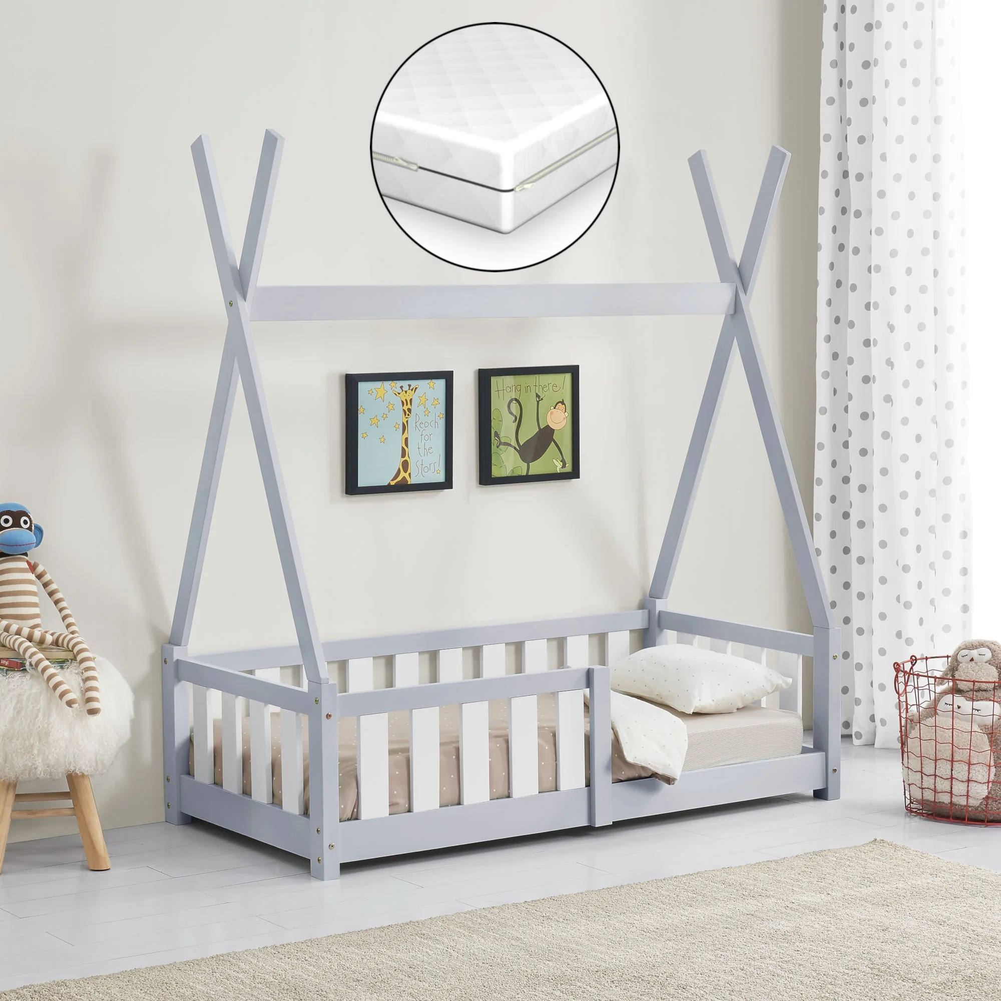 [en.casa] [neu.haus] Kinderbed Helsingborg Tipi met uitvalbeveiliging en matras 70x140 cm - 4 varianten - Image 6