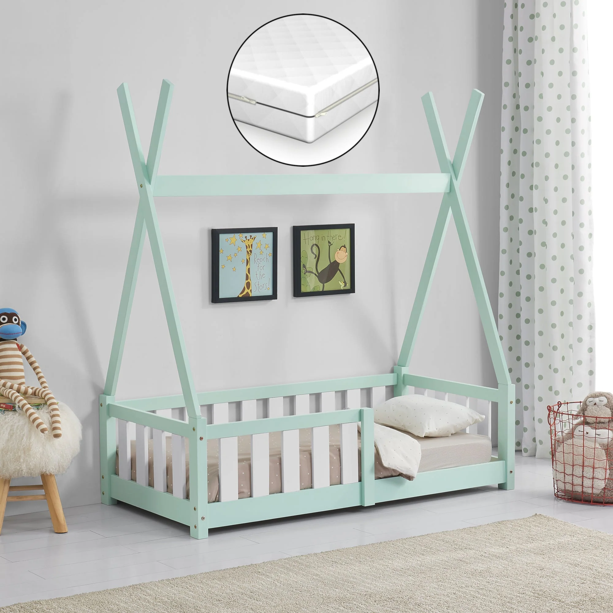 [en.casa] [neu.haus] Kinderbed Helsingborg Tipi met uitvalbeveiliging en matras 70x140 cm - 4 varianten - Image 8