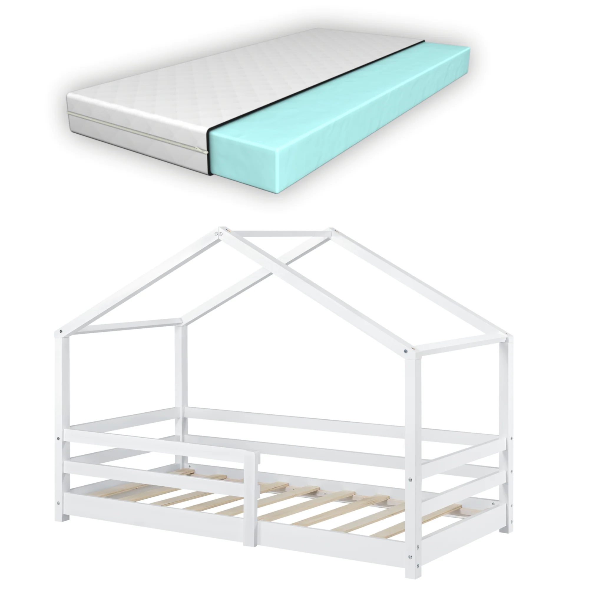 Kinderbed Knätten grenen huisbed incl. matras, bedodem en uitvalbeveiliging - verschillende kleuren en maten