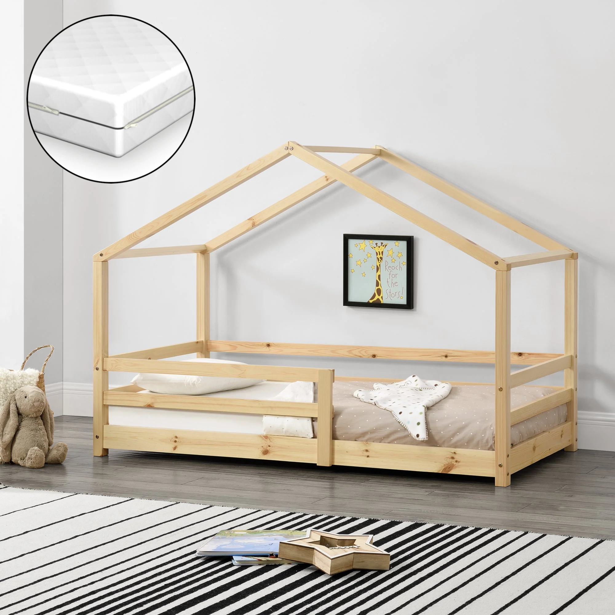 Kinderbed Knätten grenen huisbed incl. matras, bedodem en uitvalbeveiliging - verschillende kleuren en maten - Image 16