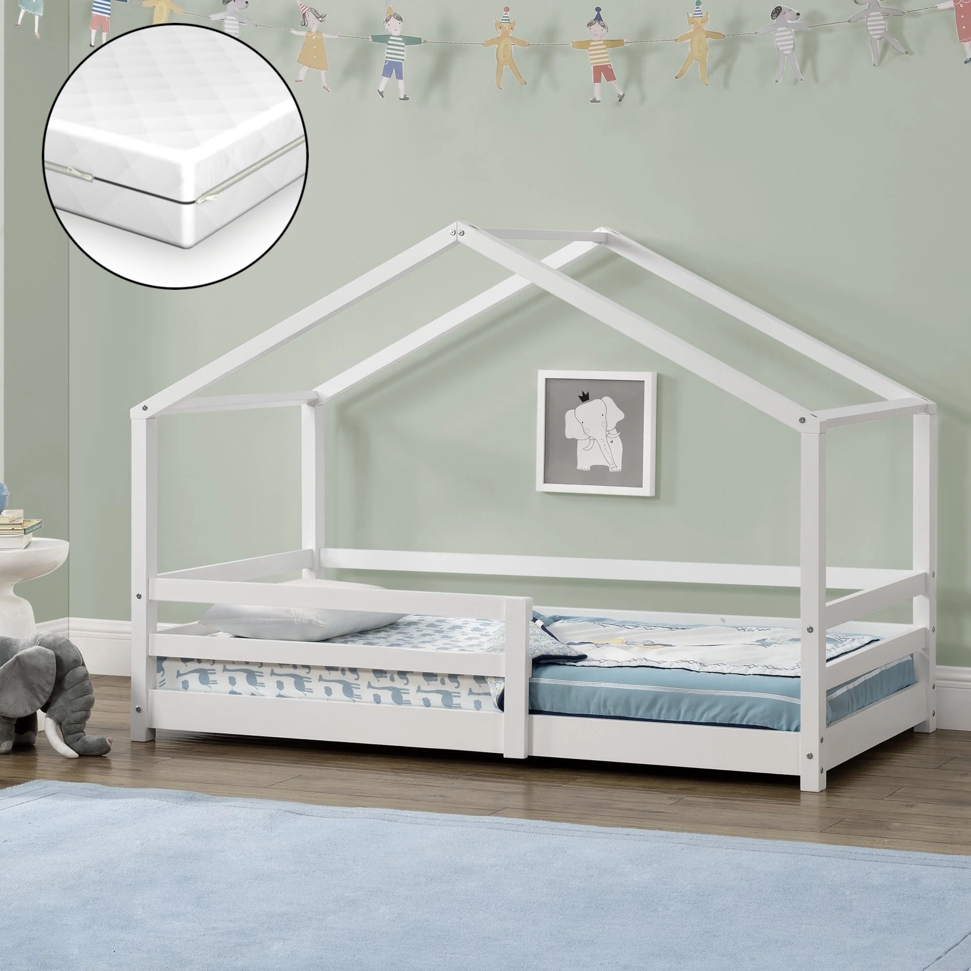 Kinderbed Knätten grenen huisbed incl. matras, bedodem en uitvalbeveiliging - verschillende kleuren en maten - Image 17