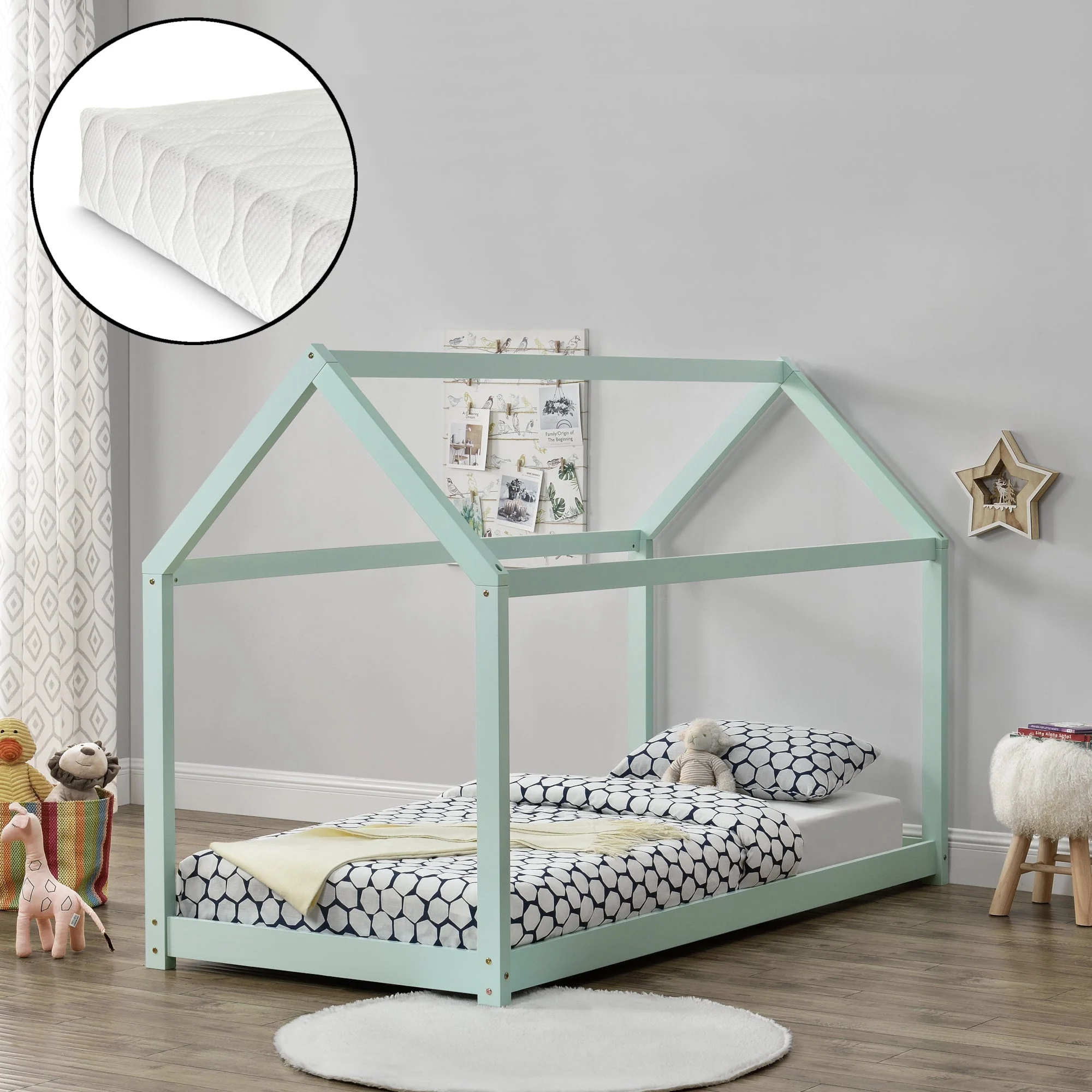 Kinderbed huisbed 200x90 met matras - verschillende kleuren - Image 6