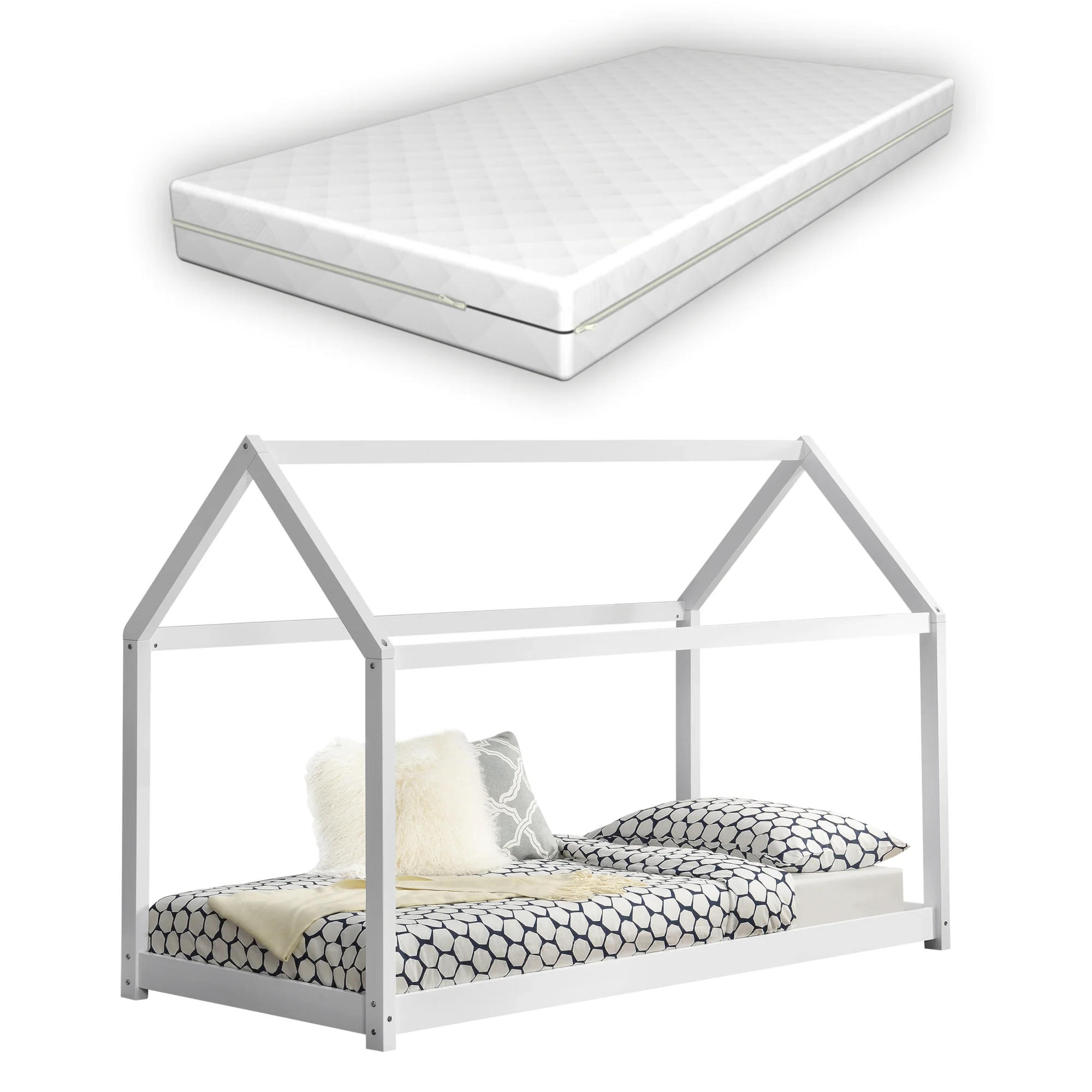 Kinderbed Netstal huisbed grenen met matras en bedbodem - verschillende kleuren en maten - Image 2