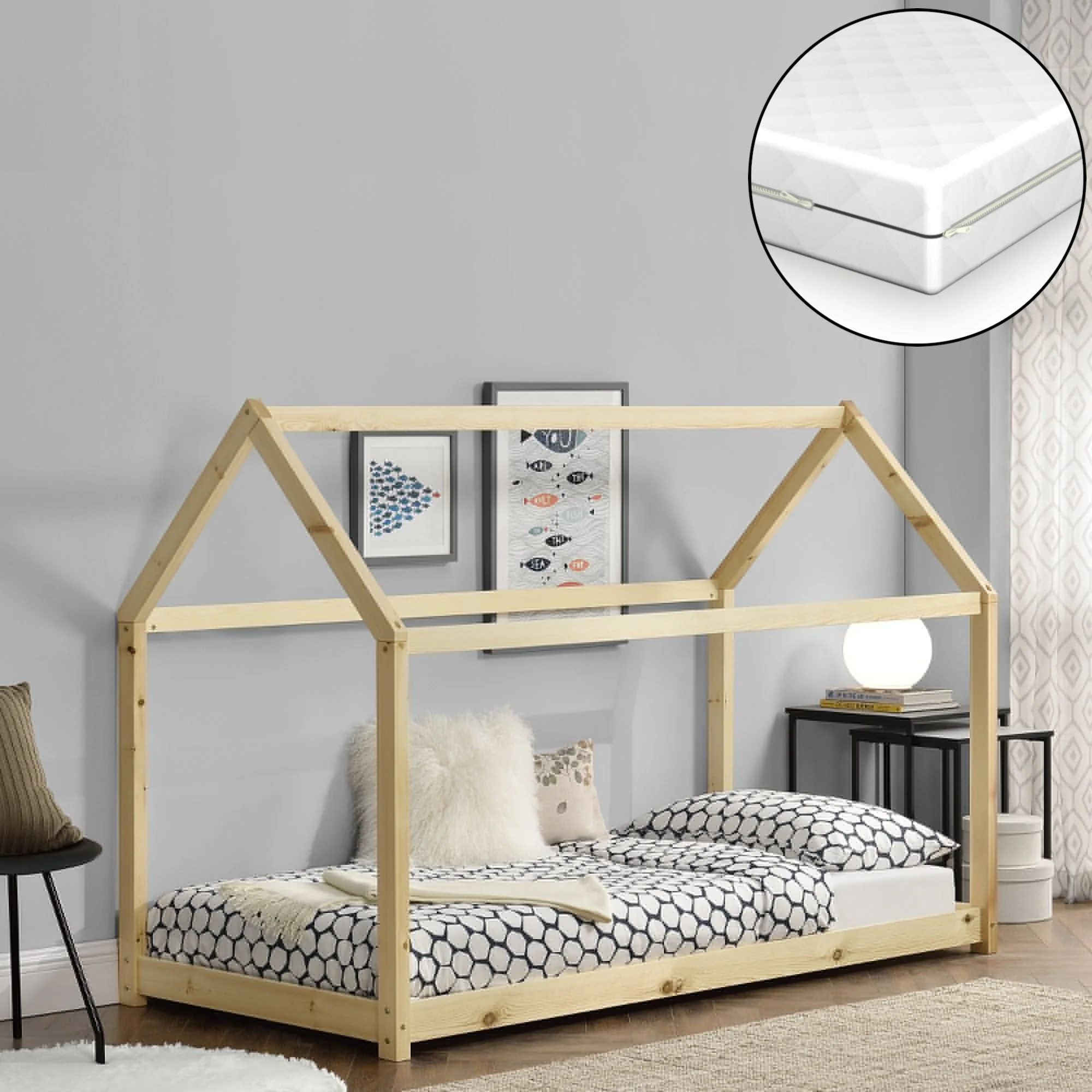 Kinderbed Netstal huisbed grenen met matras en bedbodem - verschillende kleuren en maten - Image 8
