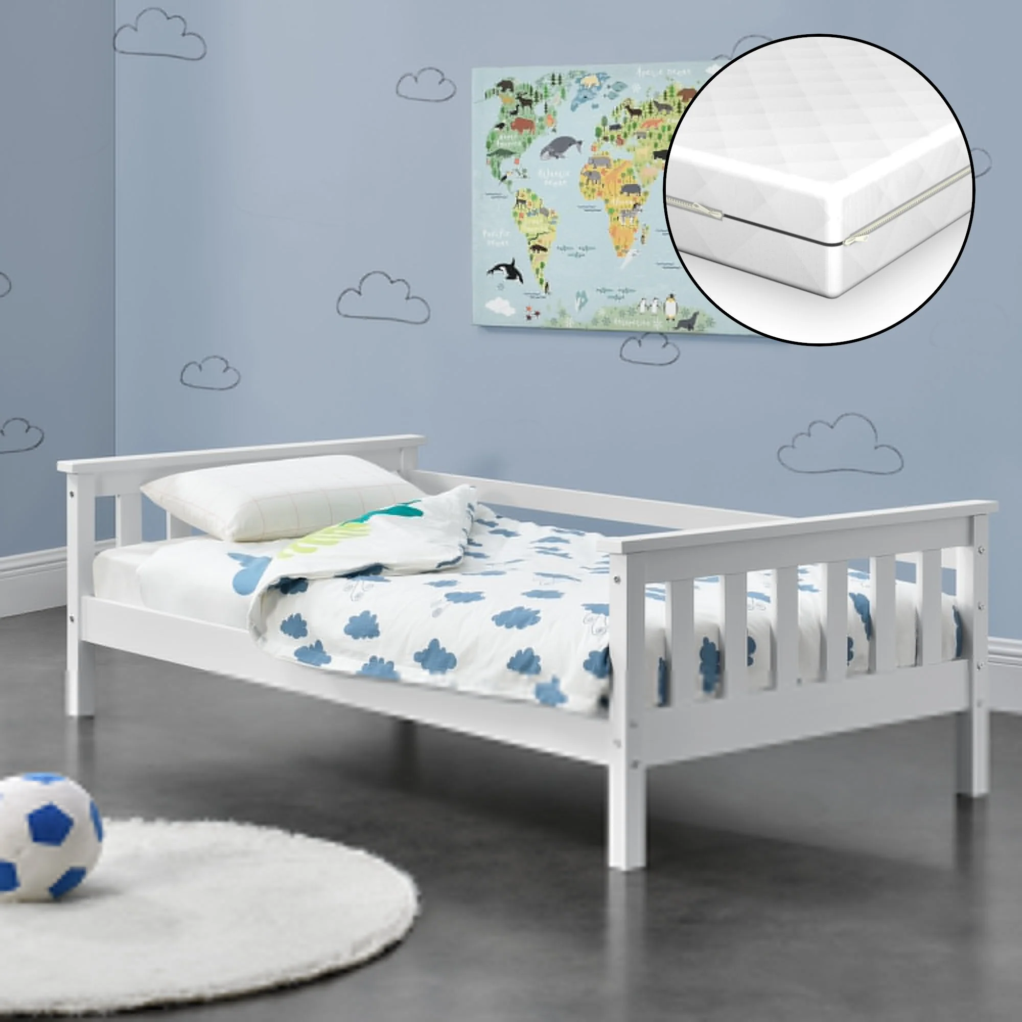 Kinderbed Nuuk met bedbodem matras en uitvalbeveiliging - verschillende kleuren en maten - Image 10