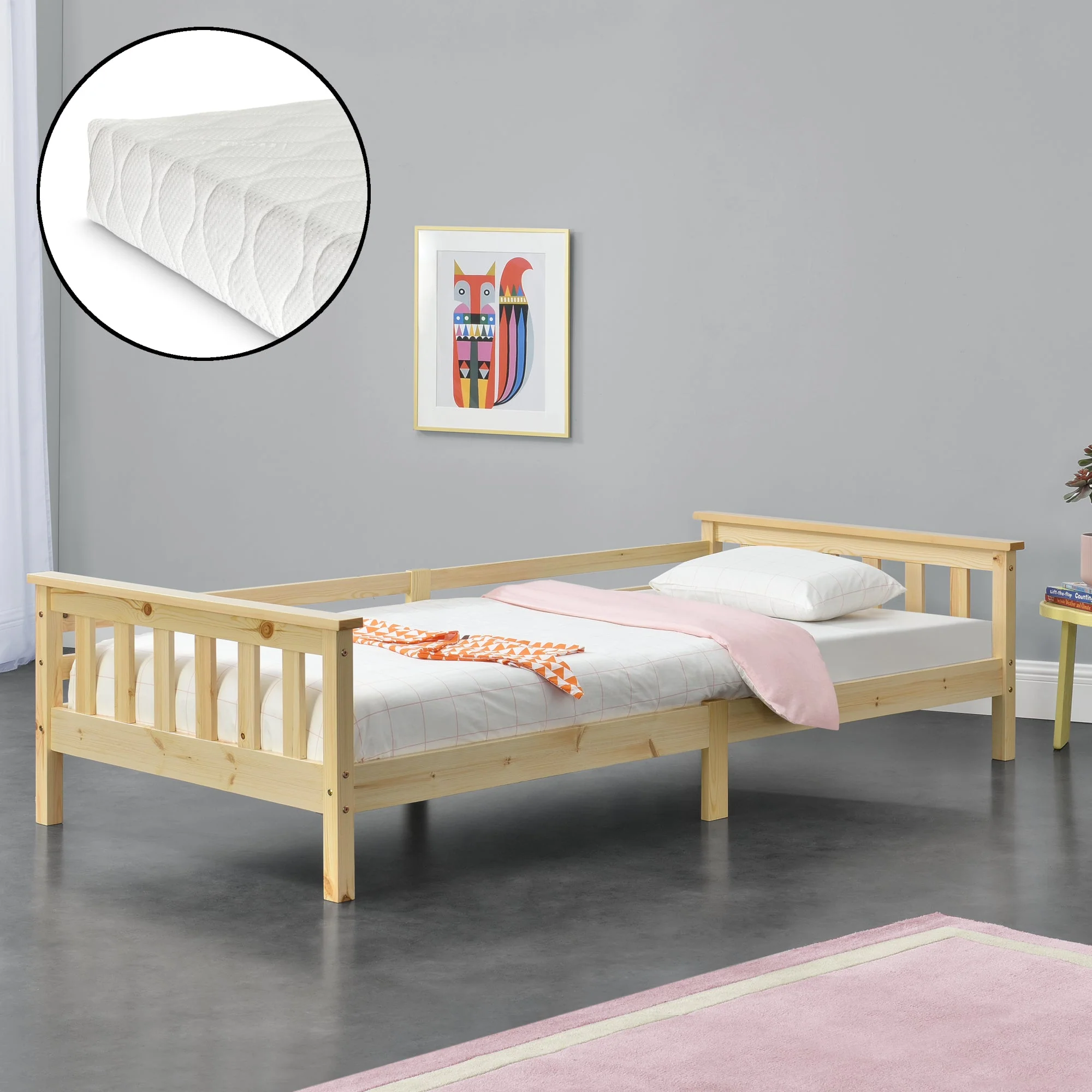 Kinderbed Nuuk met bedbodem matras en uitvalbeveiliging - verschillende kleuren en maten - Image 11