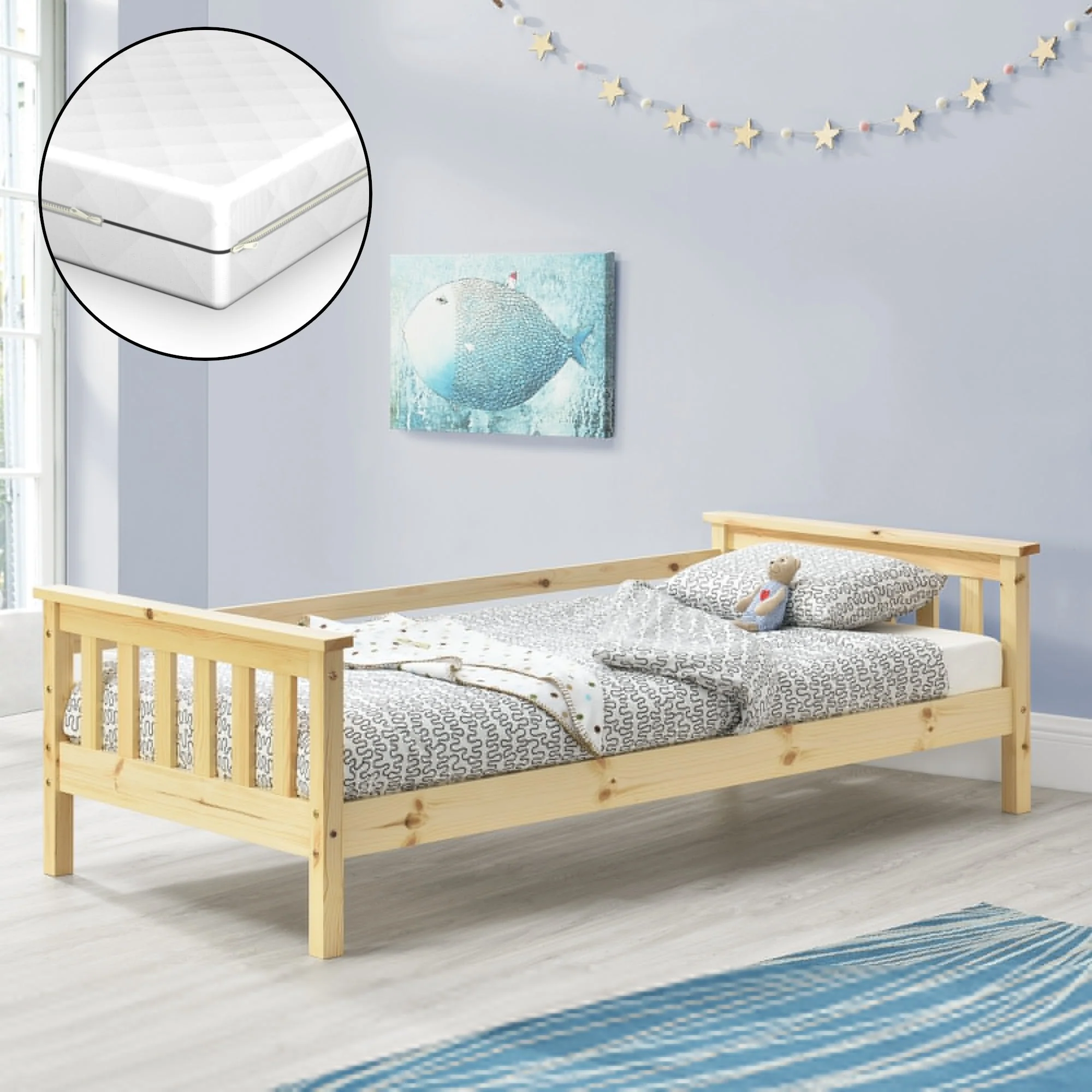 Kinderbed Nuuk met bedbodem matras en uitvalbeveiliging - verschillende kleuren en maten - Image 13