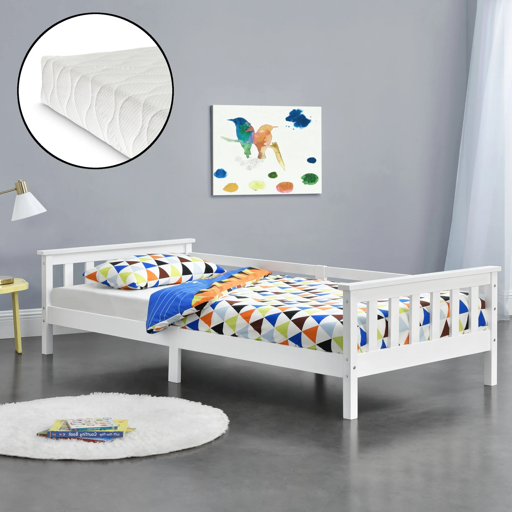 Kinderbed Nuuk met bedbodem matras en uitvalbeveiliging - verschillende kleuren en maten - Image 8