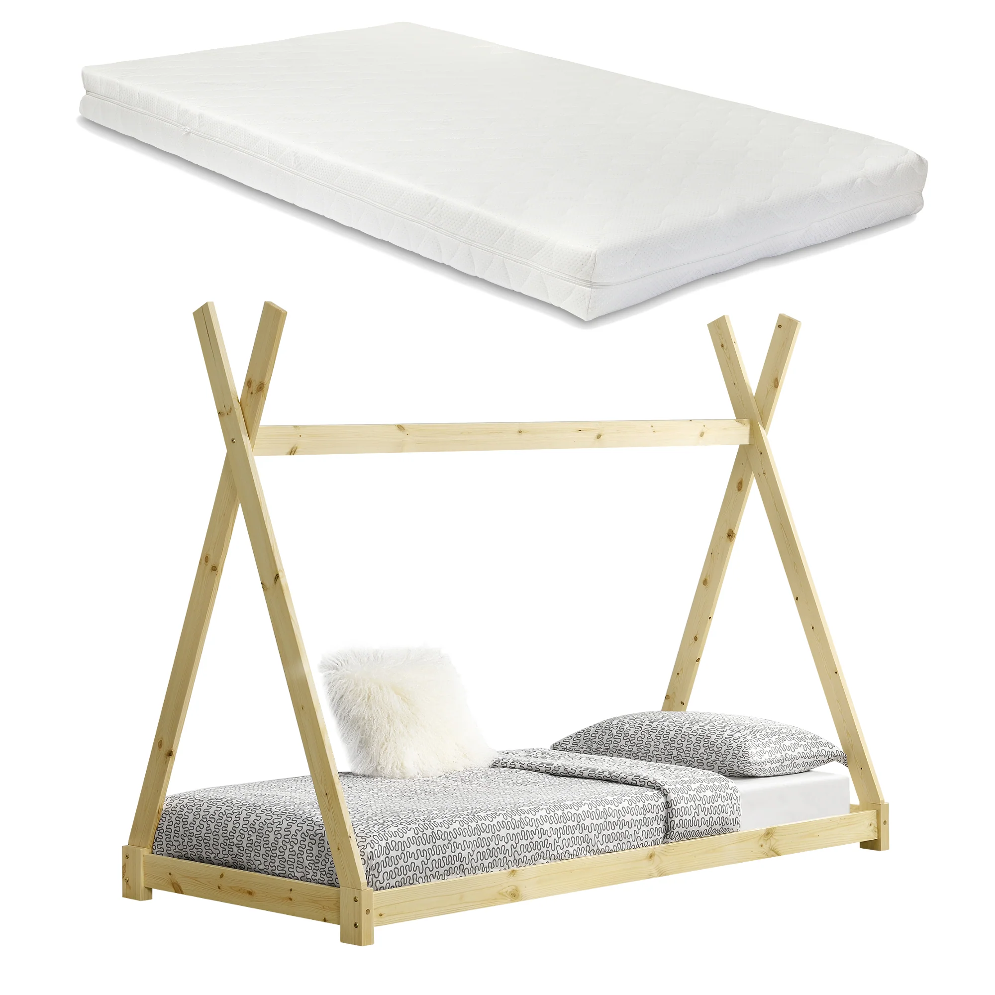 Juniorbed - Tipi met bedbodem en matras 90x200cm - verschillende kleuren - Image 3