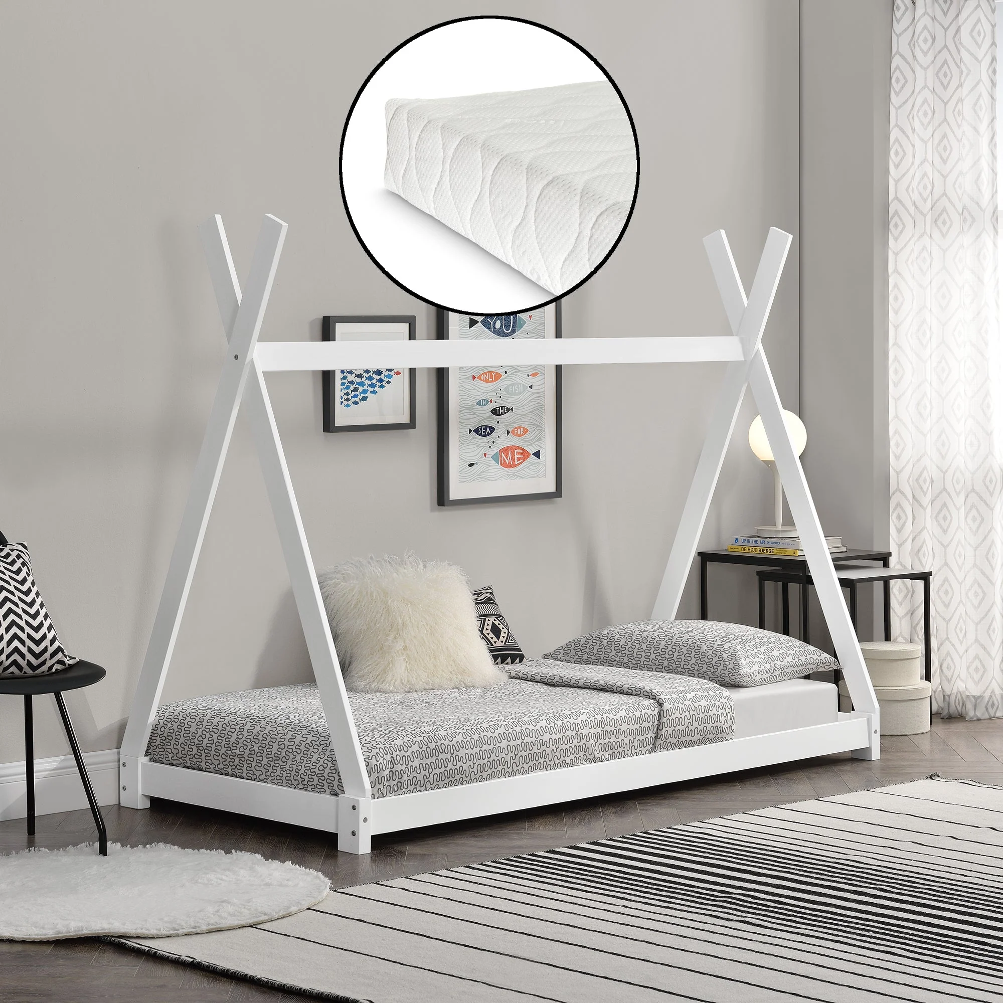 Juniorbed - Tipi met bedbodem en matras 90x200cm - verschillende kleuren - Image 4