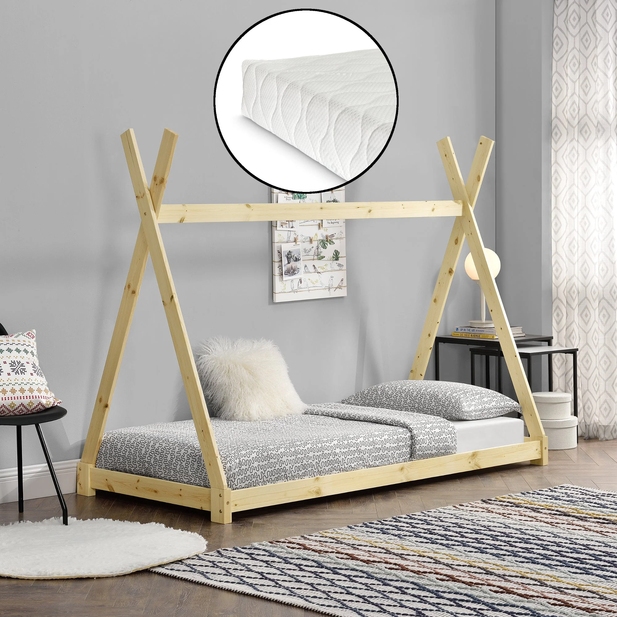 Juniorbed - Tipi met bedbodem en matras 90x200cm - verschillende kleuren - Image 5