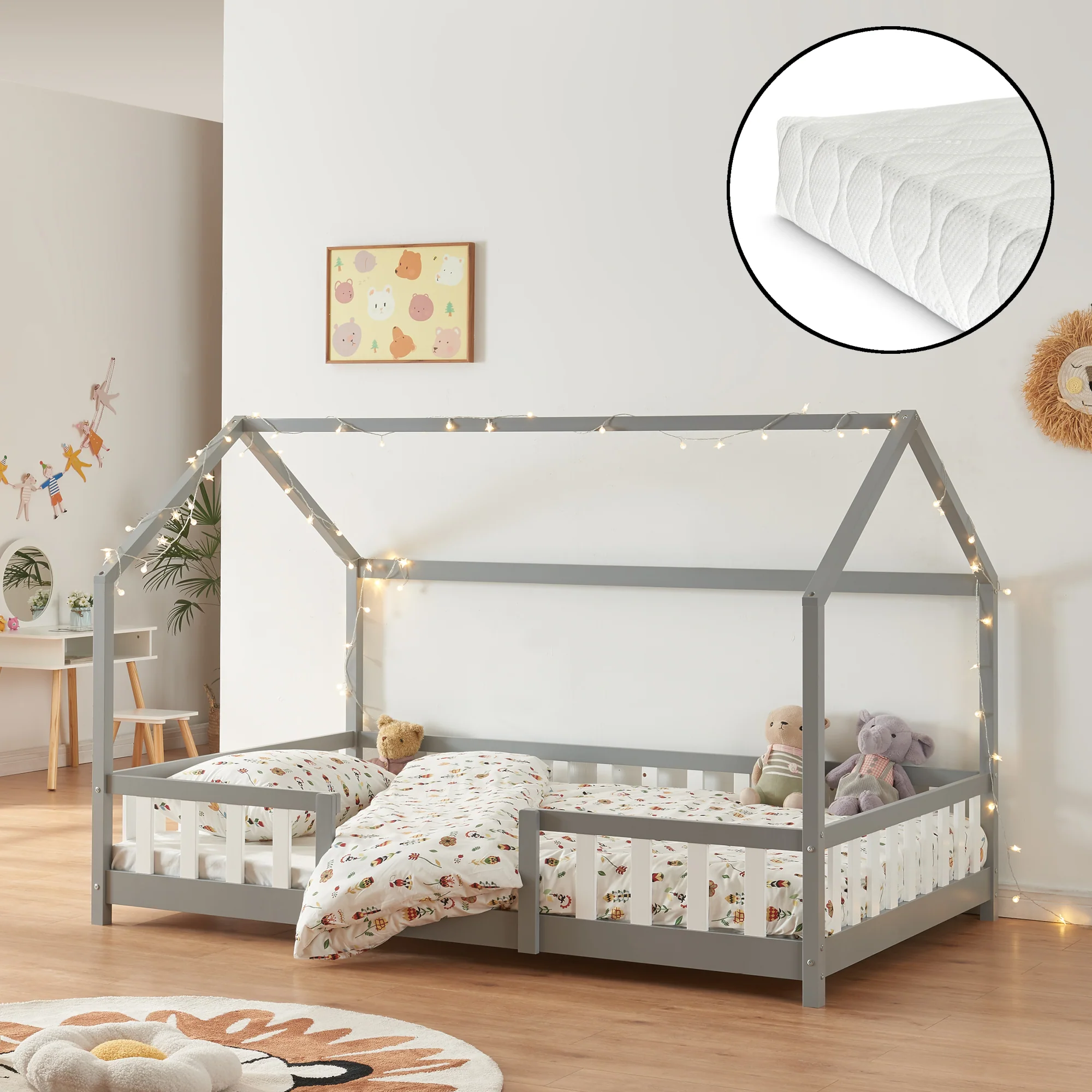 Kinderbed Sisimiut met uitvalbeveiliging bedbodem en matras [en.casa] - Image 2