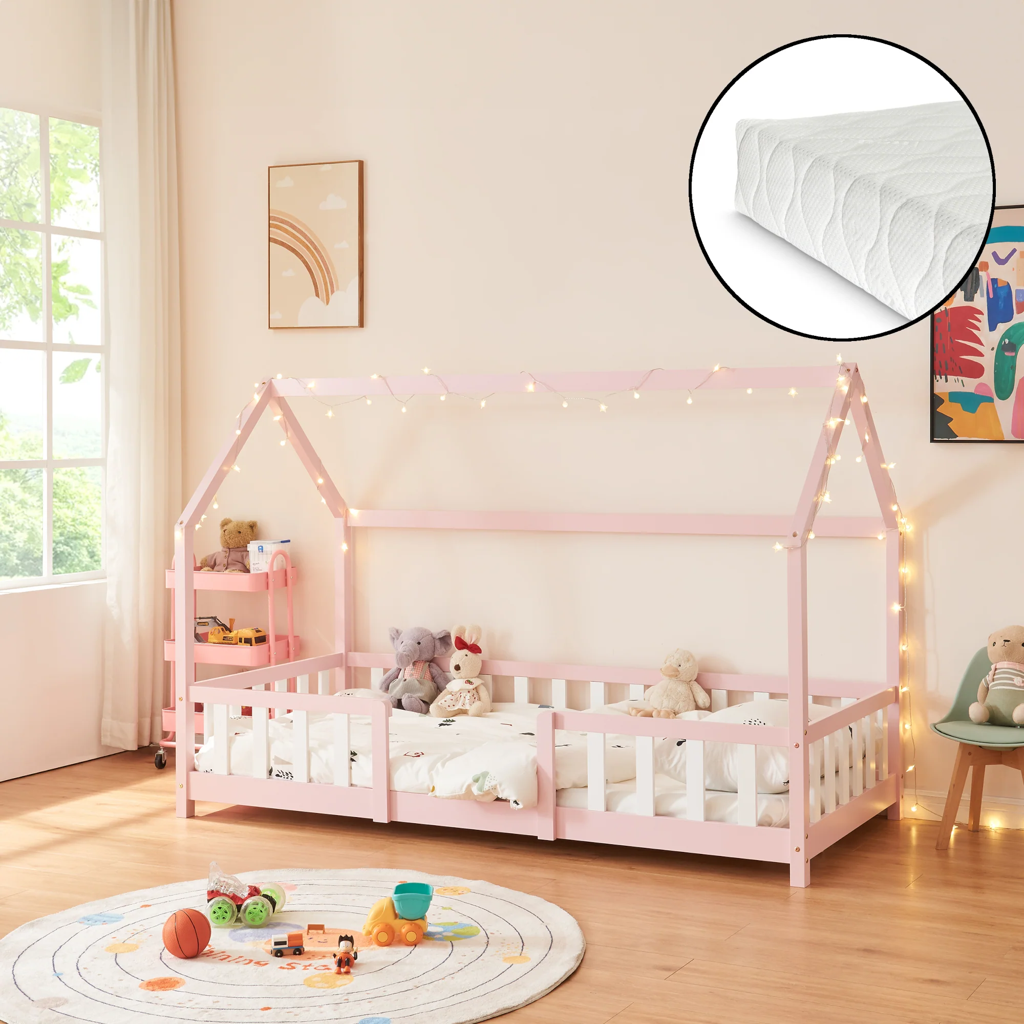 Kinderbed Sisimiut met uitvalbeveiliging bedbodem en matras [en.casa] - Image 7