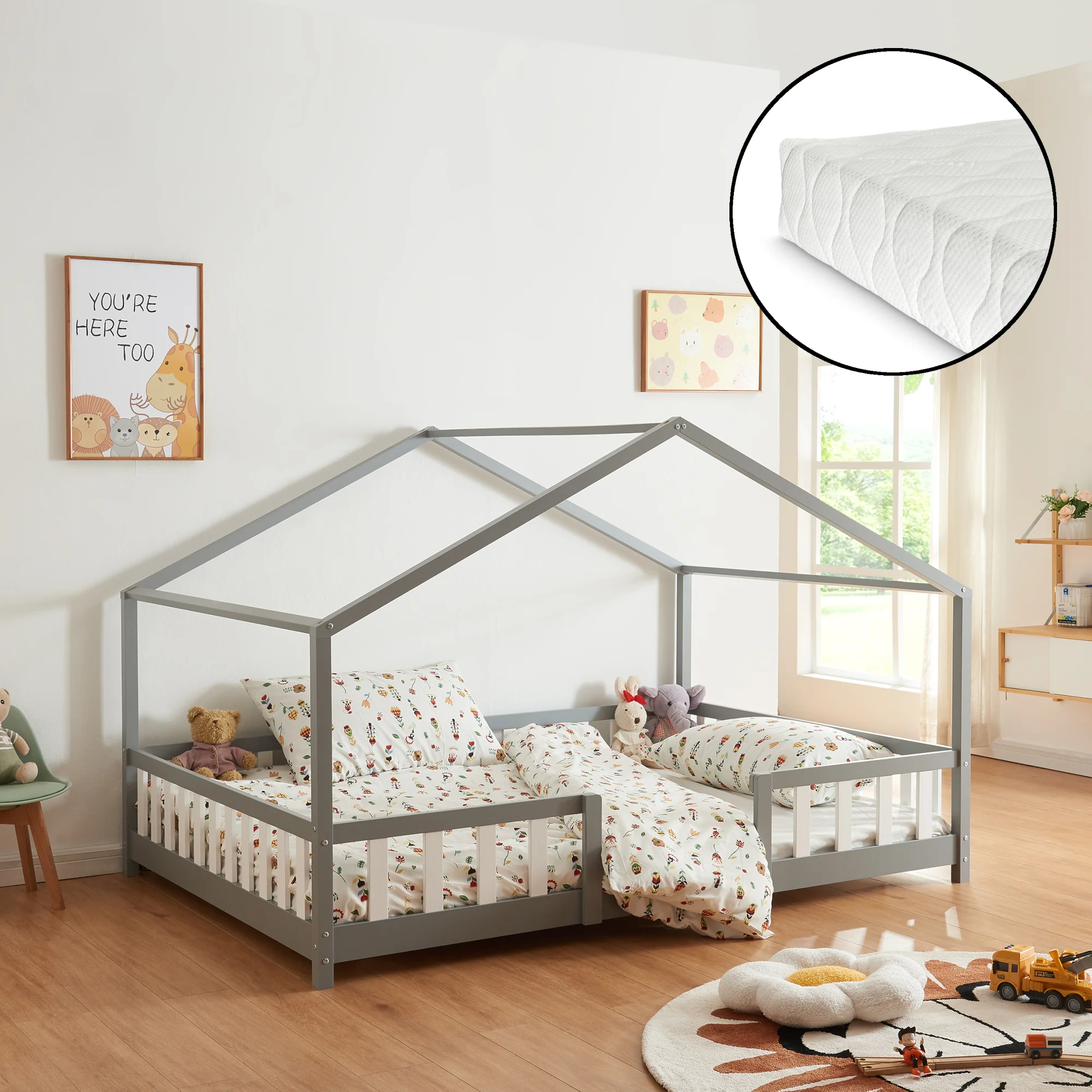 Kinderbed Treviolo met uitvalbeveiliging en matras [en.casa]