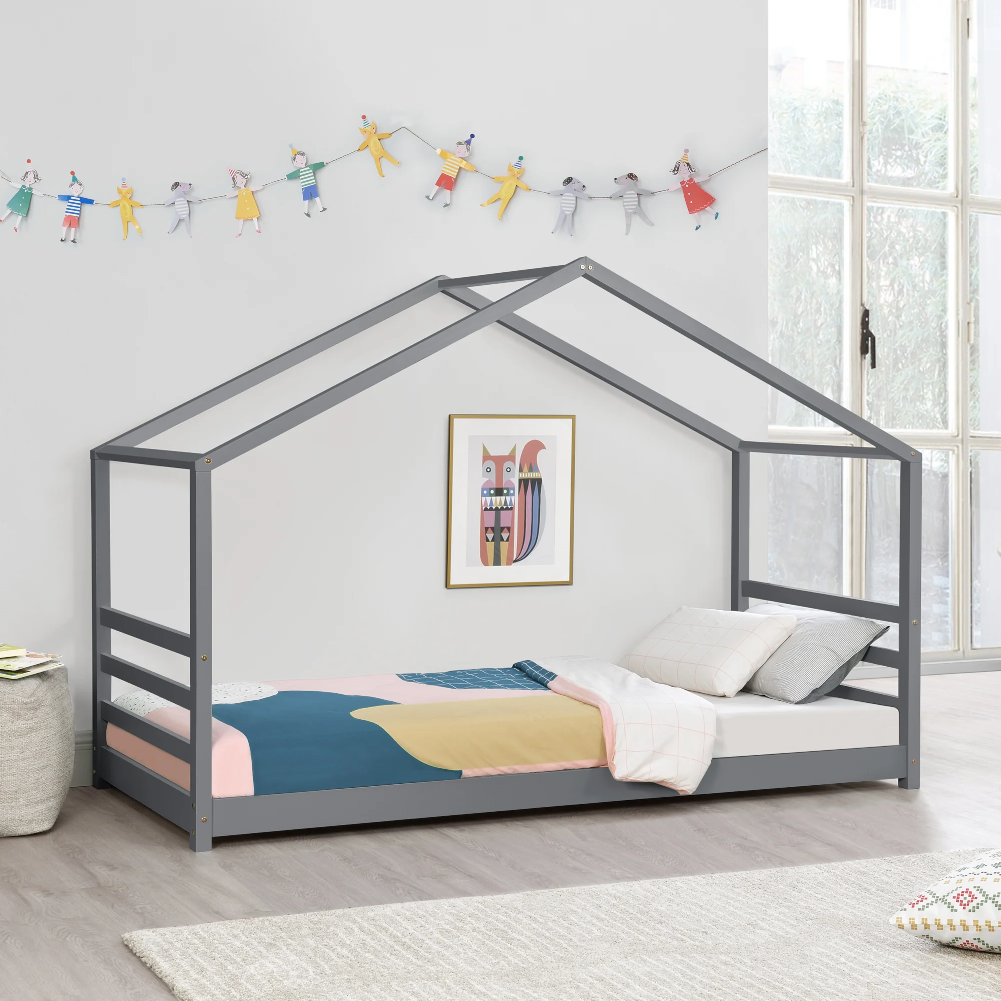 Kinderbed houten bed huisbed met bedbodem 90x200 cm - verschillende kleuren - Image 3