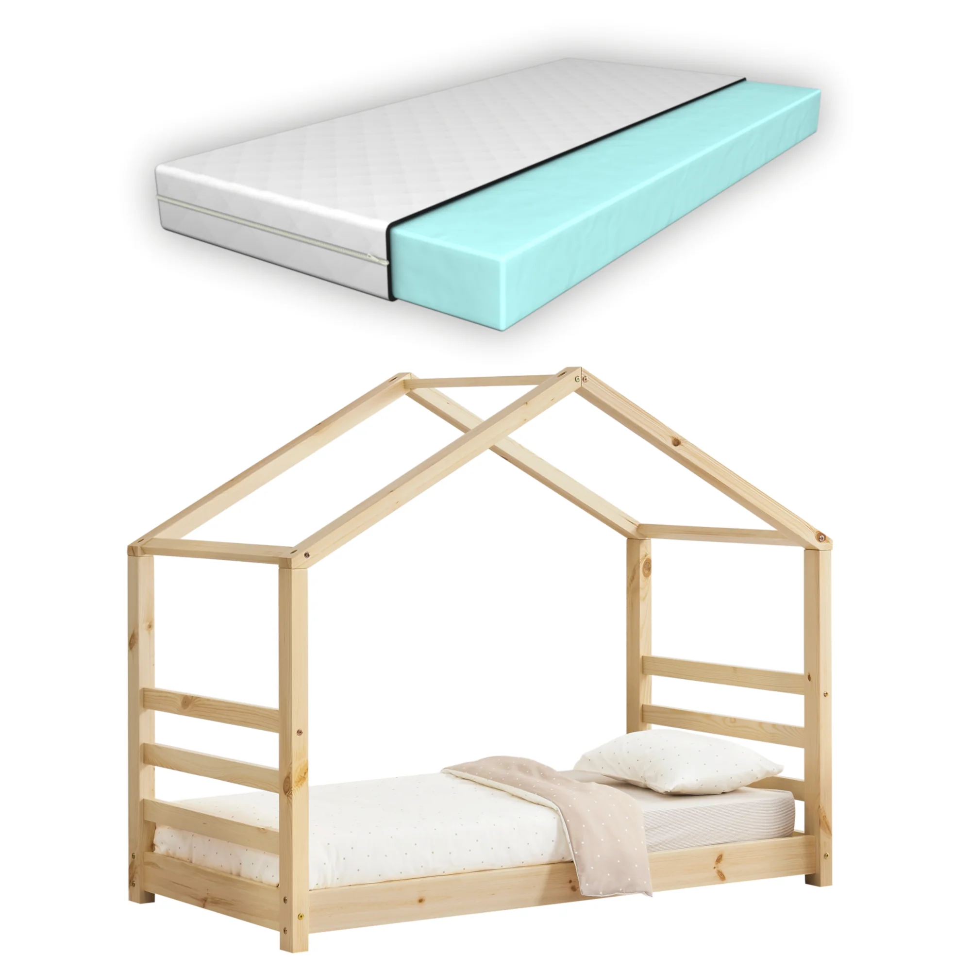 Kinderbed grenen huisbed incl. matras - verschillende maten en kleuren